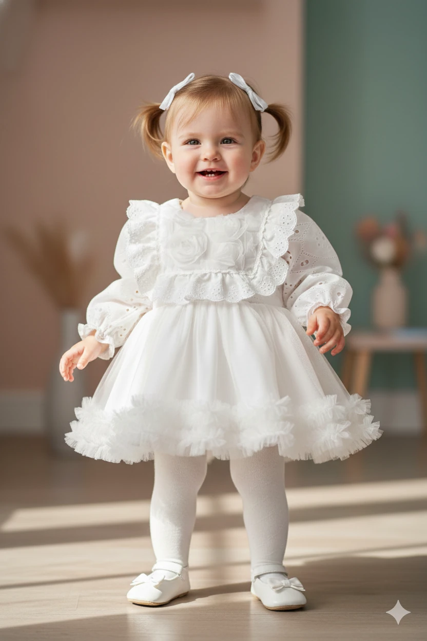 Kız Bebek Dantelli Tül Etekli Elbise