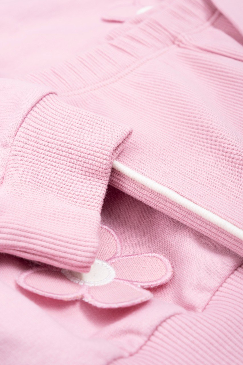 Kız Çocuk Pembe Çiçek Aplikeli Sweat & Tayt İkili Takım (1-6 Yaş)
