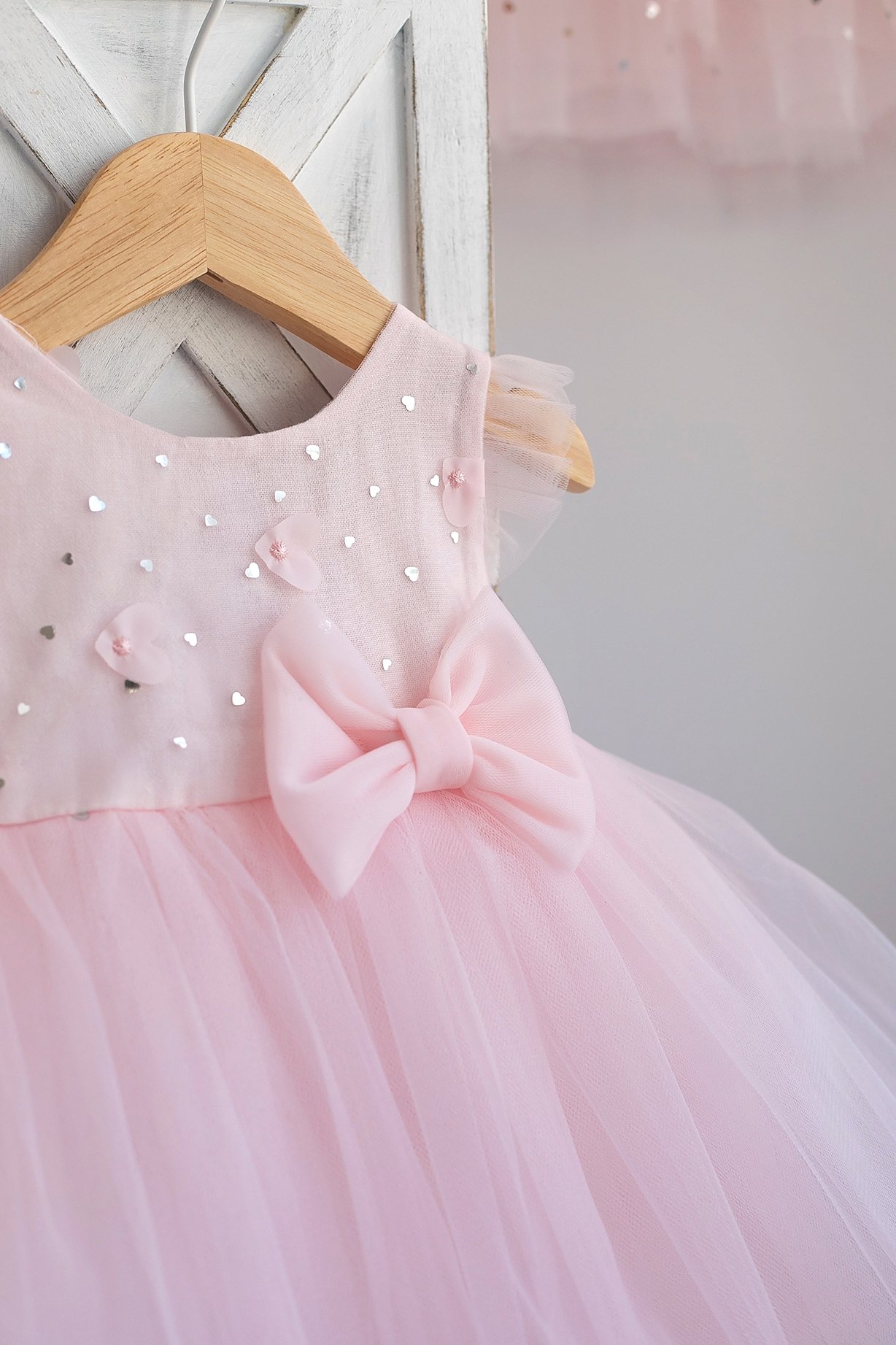👑 Prenses Pembe Tüllü Kız Bebek Elbise Takımı (Fiyonklu & Saç Bantlı) 👑