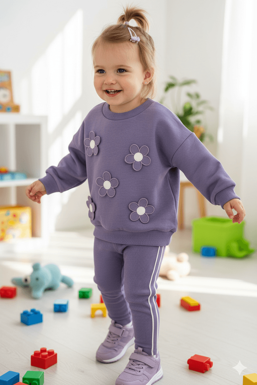Kız Bebek Çiçek Desenli Sweat ve Tayt Takımı