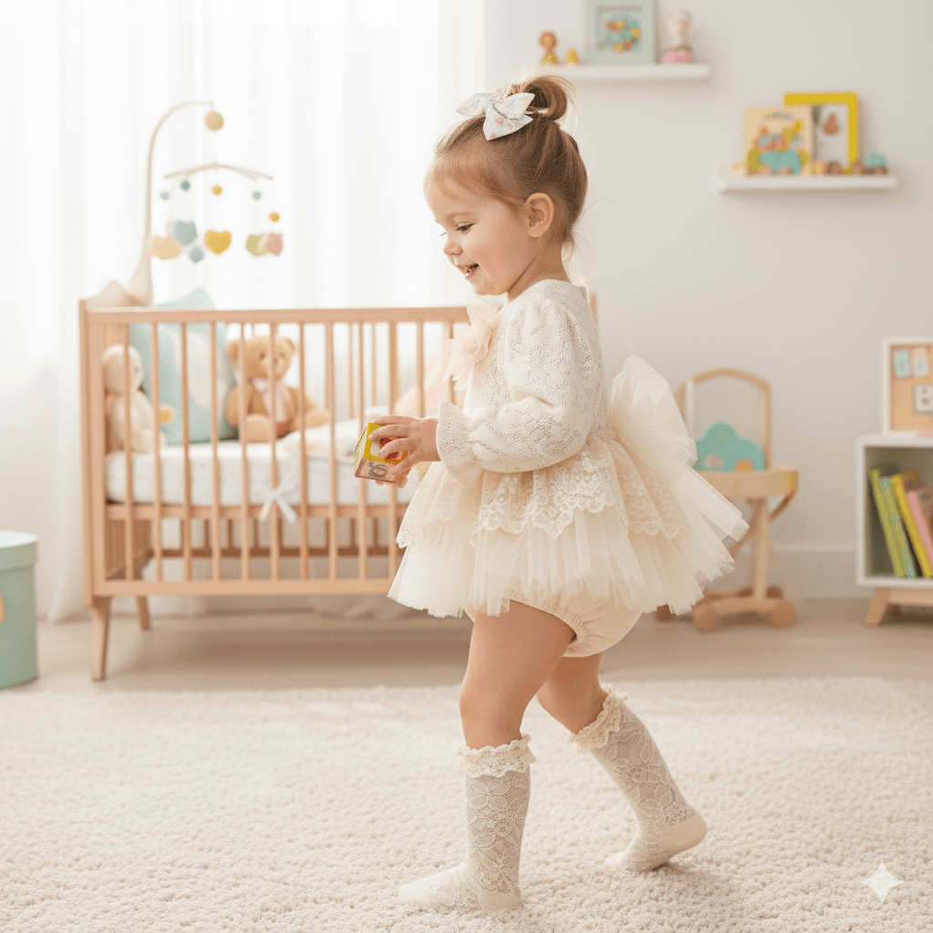 Kız Bebek Krem Dantel Detaylı Tütülü Tulum – Özel Gün ve Günlük Kullanım – 3-6 Ay / 12-18 Ay
