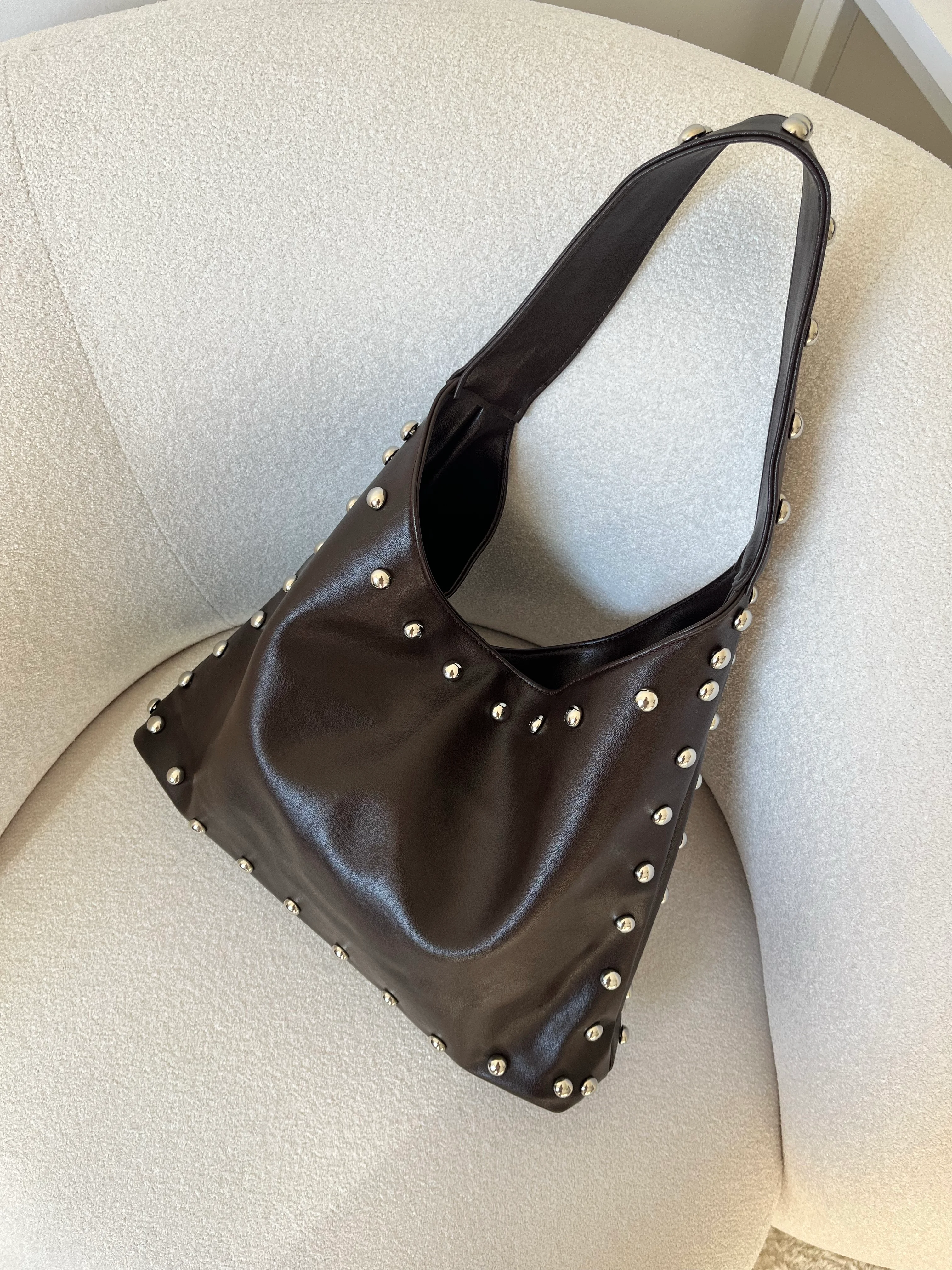 Milla /Zımbalı Suni Deri Kadın Çanta - acı kahve