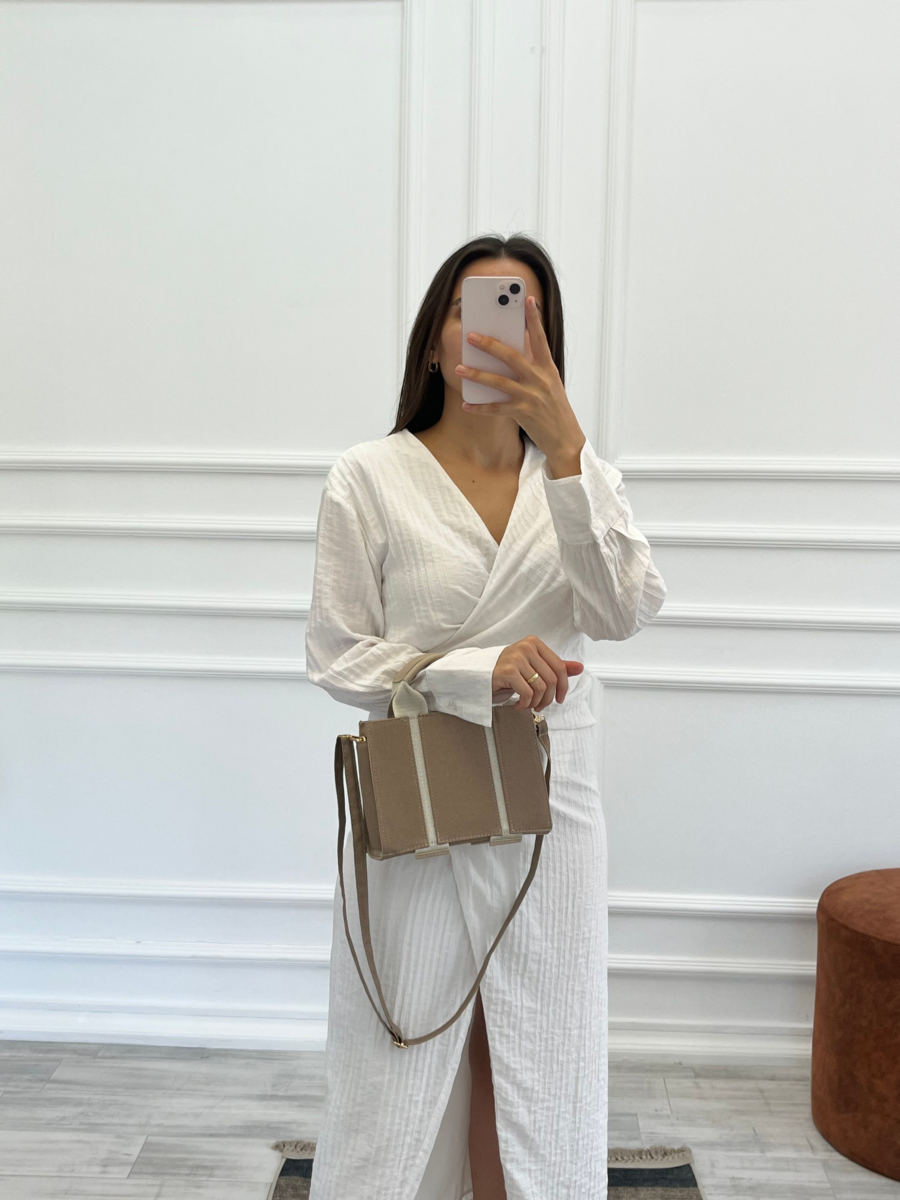 Tulum / Deri Detaylı Çapraz Askılı Kadın Çanta