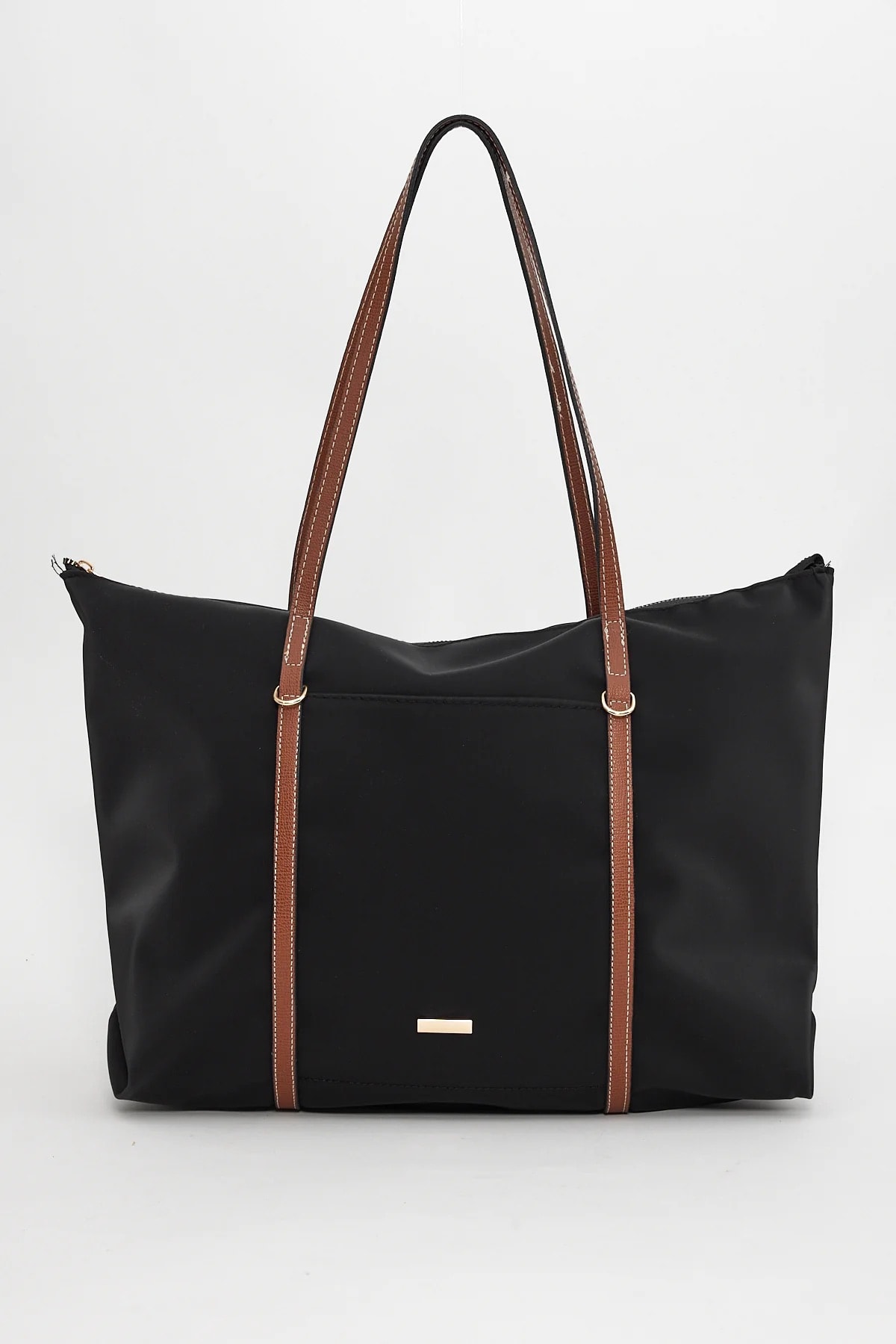 Mona|Şeritli Shopper Kadın Omuz Çantası - siyah