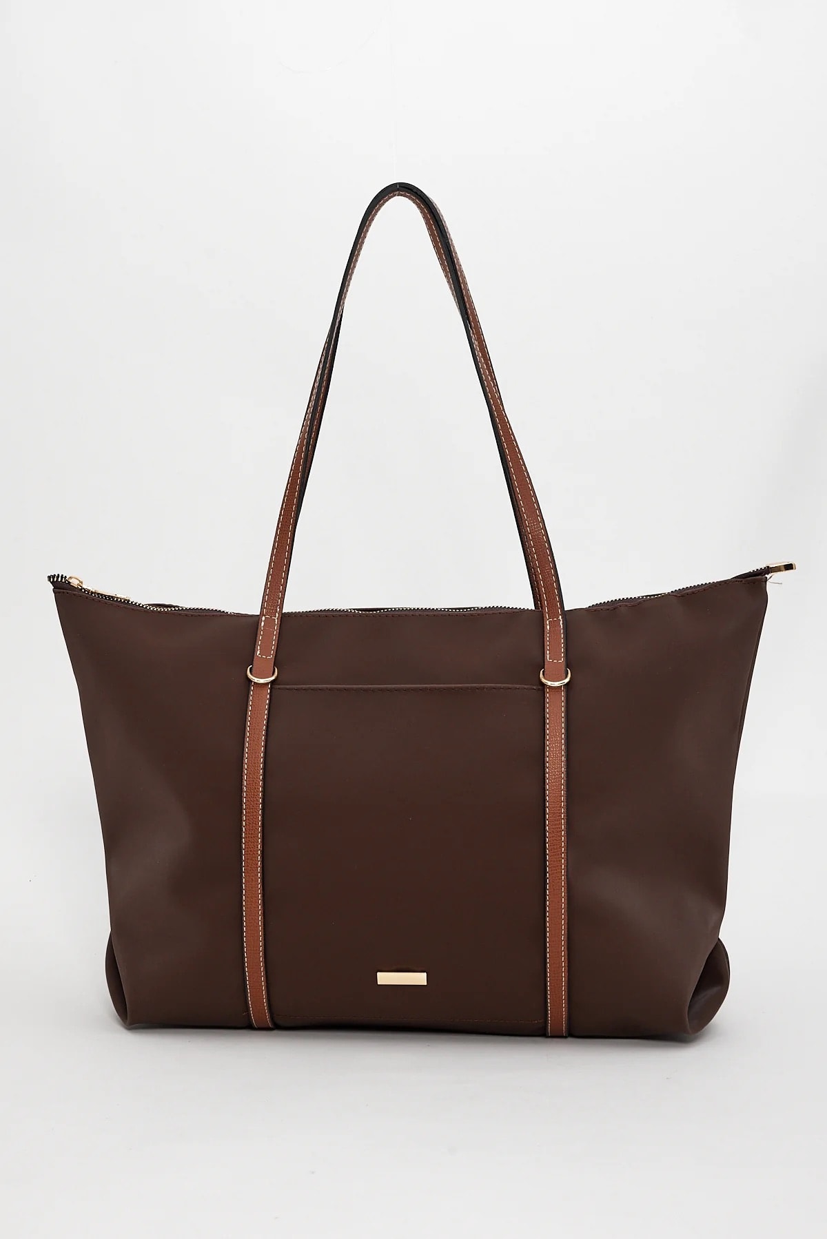 Mona|Şeritli Shopper Kadın Omuz Çantası - acı kahve