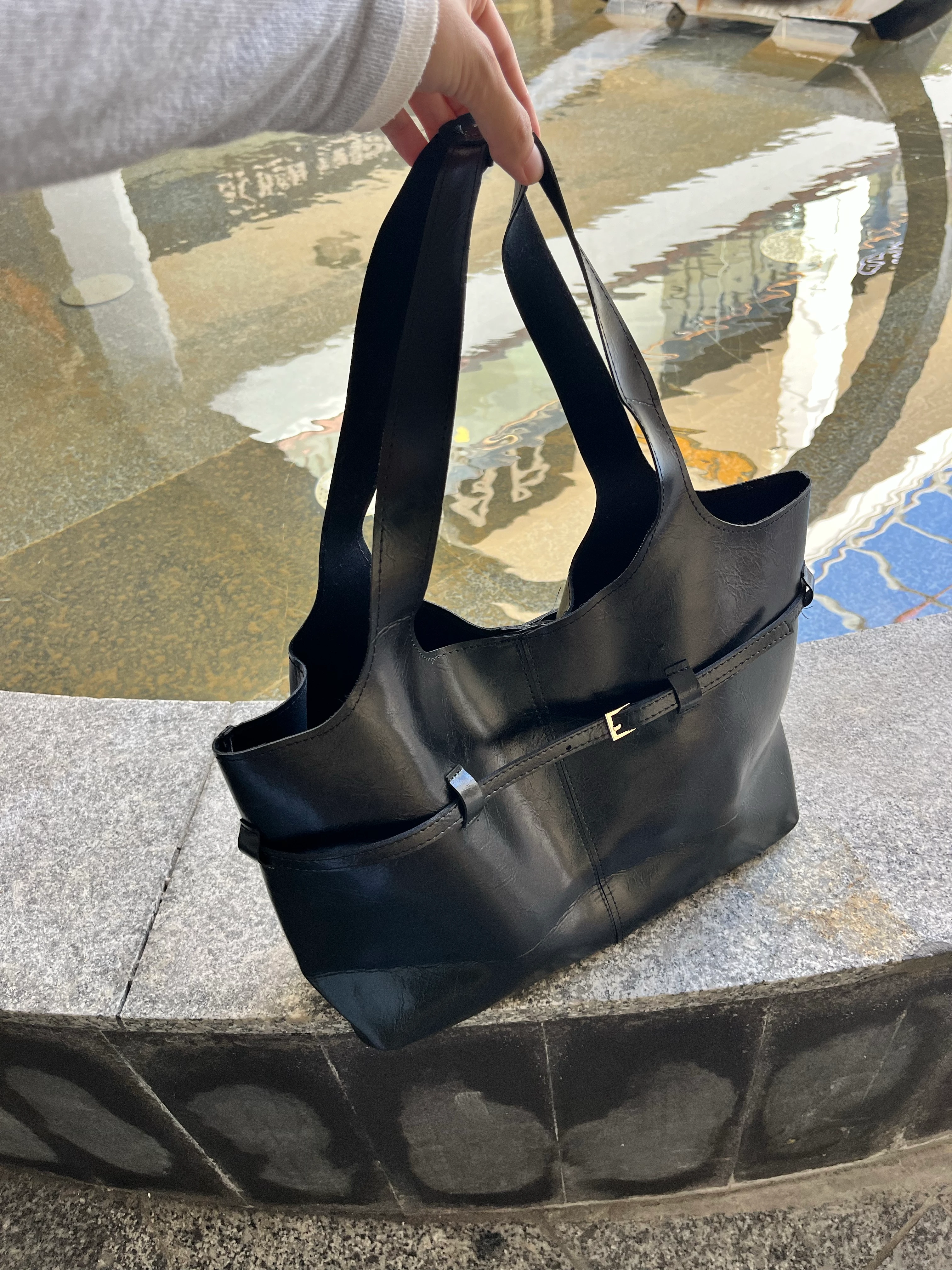 Sante| Suni Deri El ve Omuz Kadın Tasarım Taba Çanta - siyah