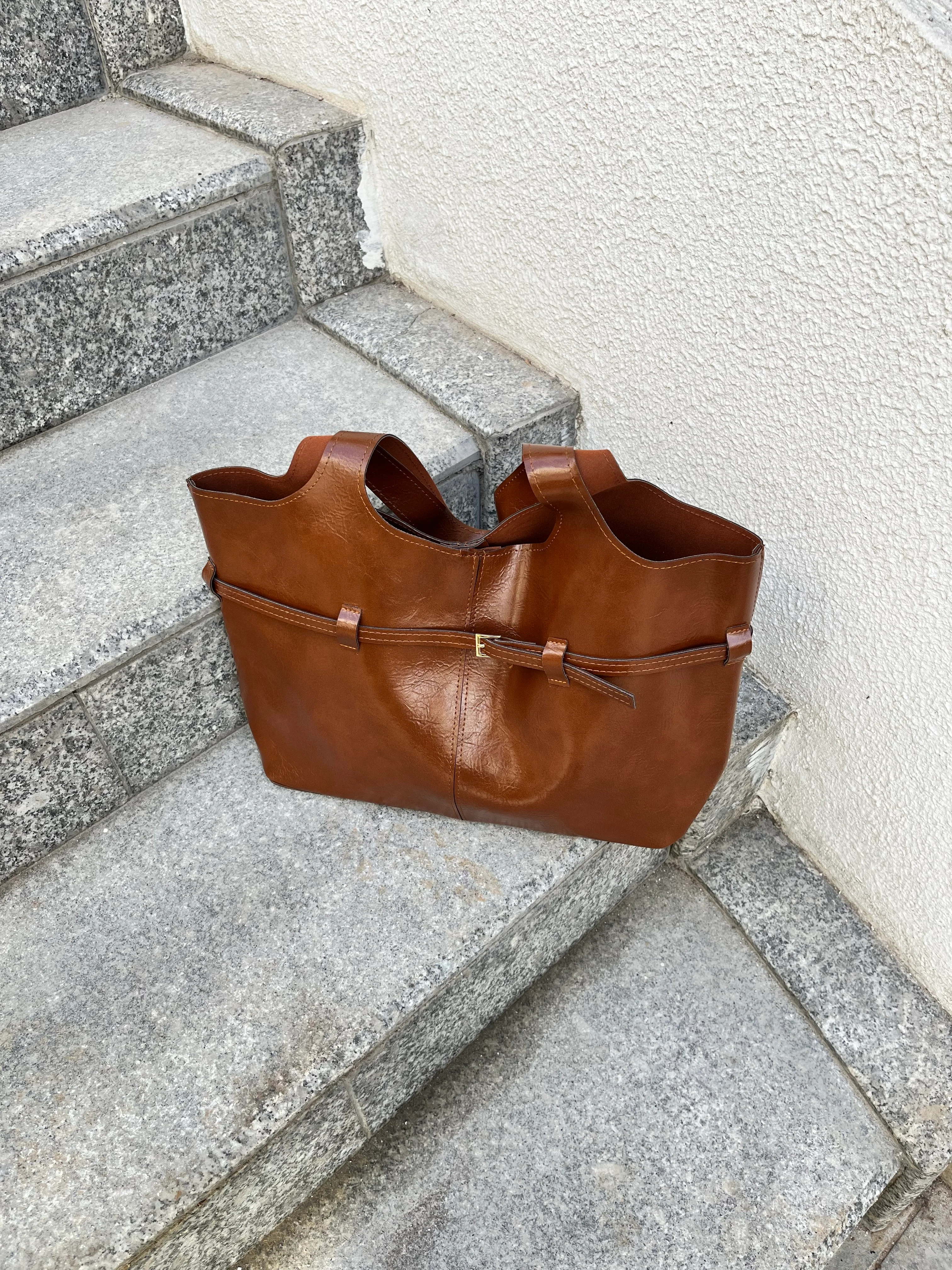 Sante| Suni Deri El ve Omuz Kadın Tasarım Taba Çanta - taba