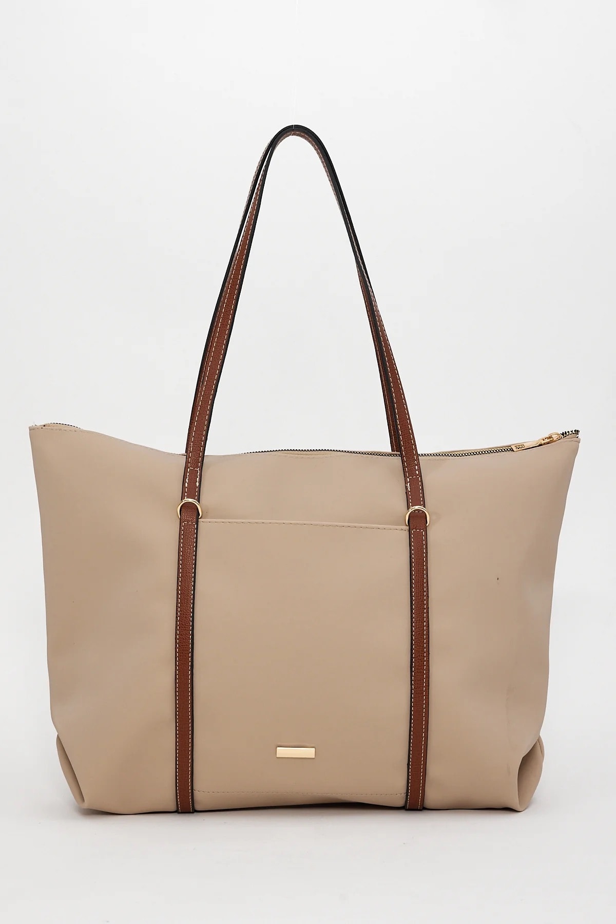 Mona|Şeritli Shopper Kadın Omuz Çantası - krem