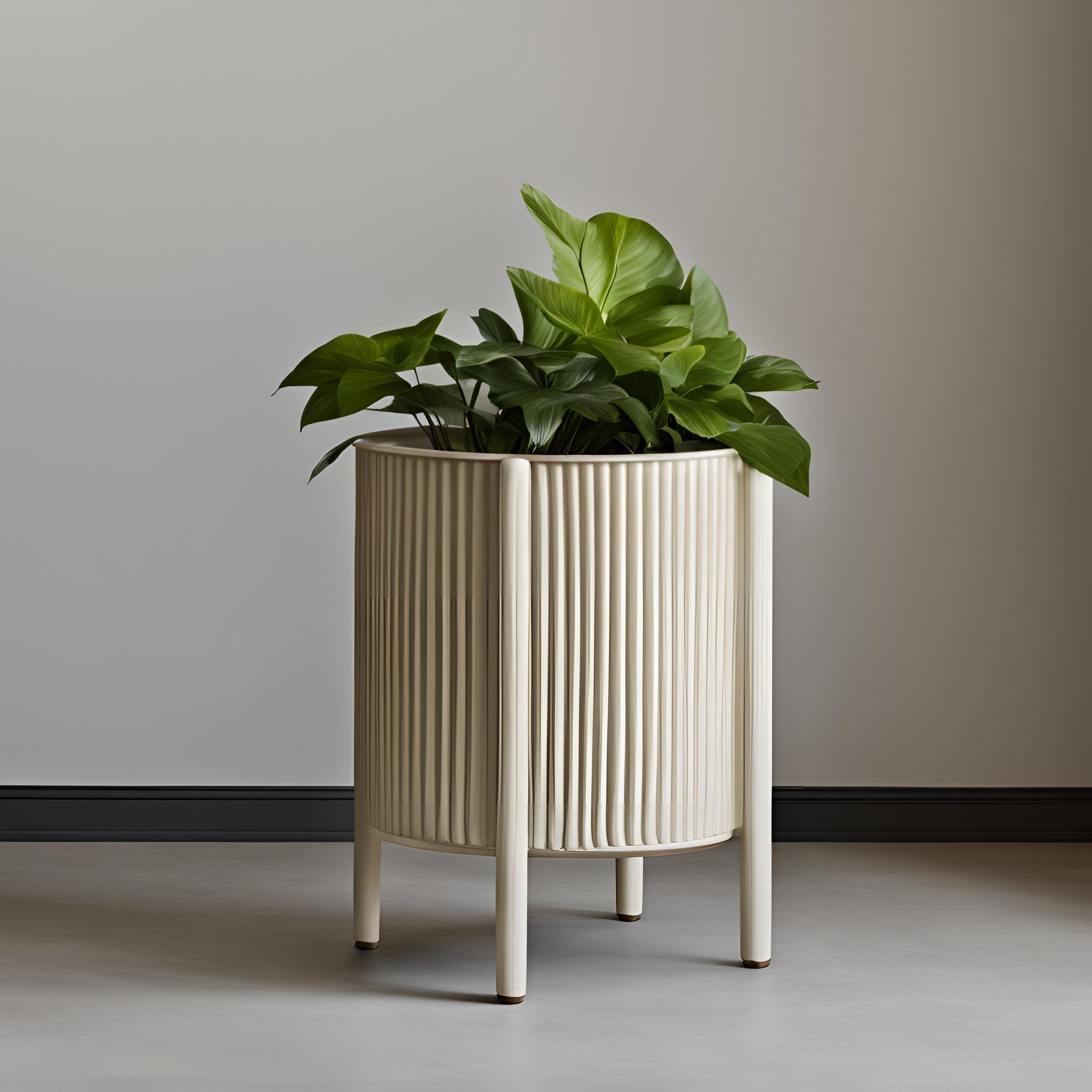 Ribbed Round Mid Century Planter with Feet