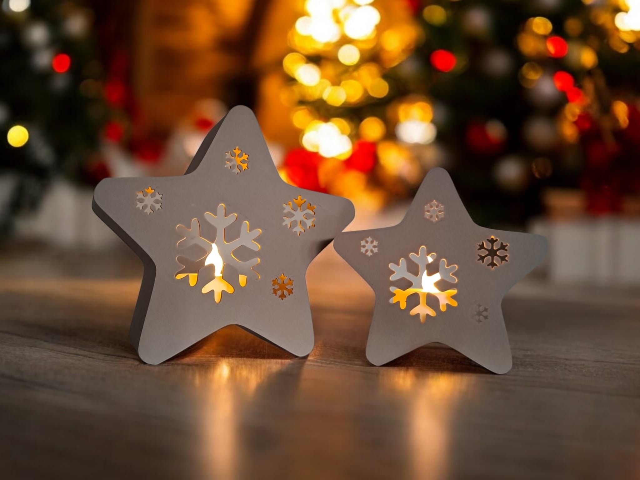 LED tea light, decorative stars "Twinkle Snowflakes"