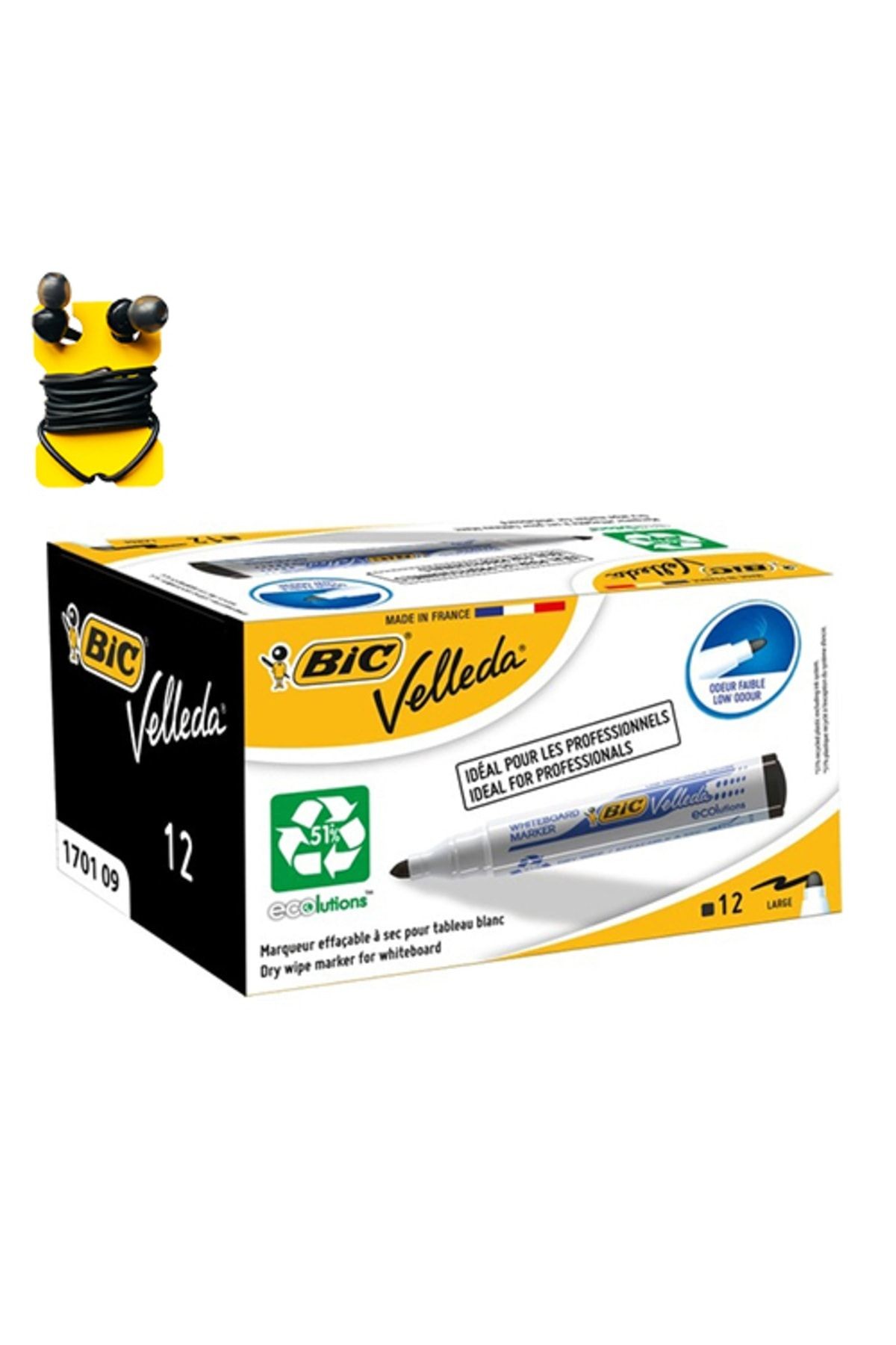 Velleda 1701 Eco Yuvarlak Uç Beyaz Tahta Kalemi Siyah (12 Li Kutu) 904937