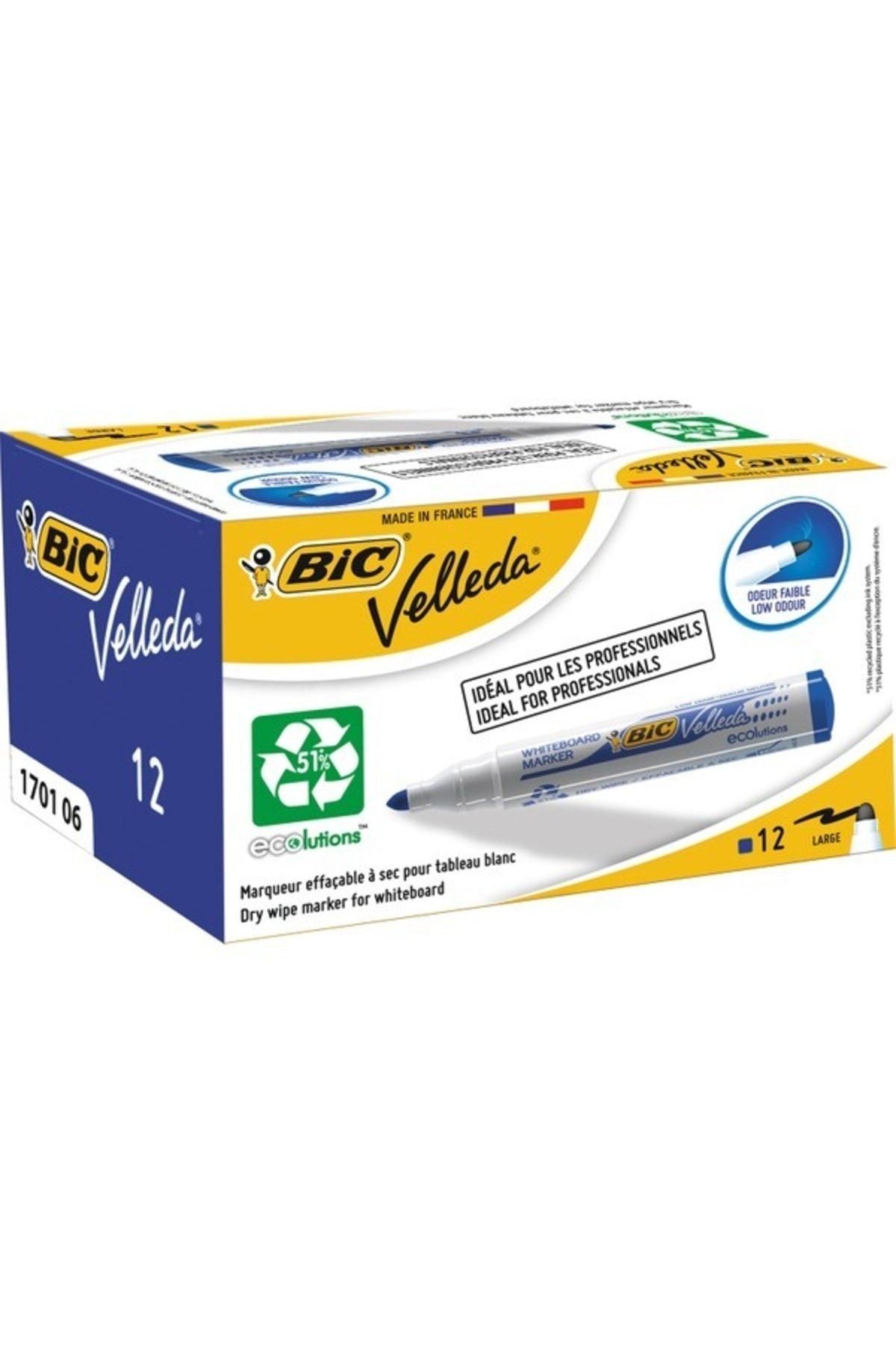 Velleda 1701 Eco Yuvarlak Uç Beyaz Tahta Kalemi Siyah (12 Li Kutu) 904937