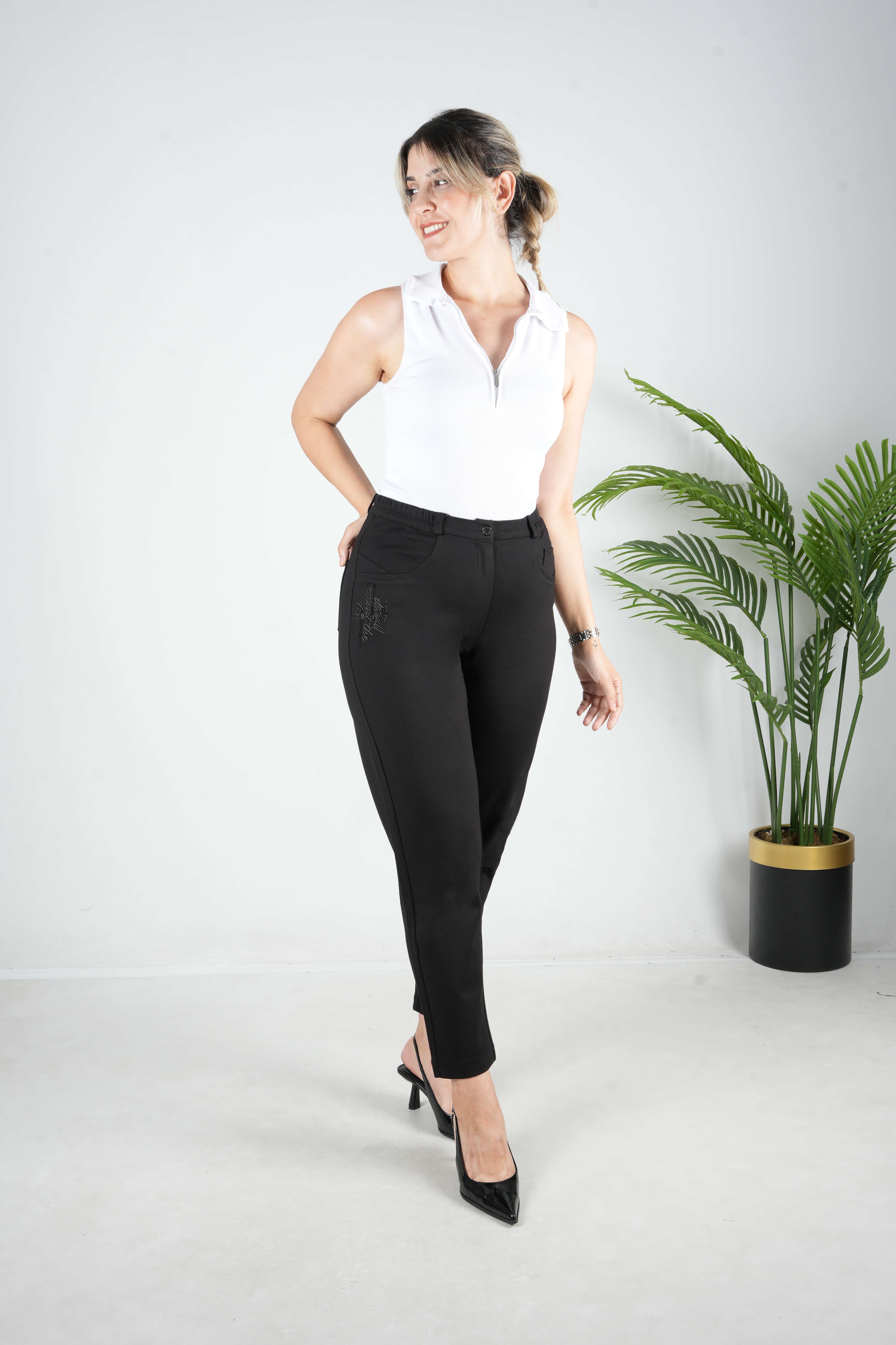 Aden - Boru Paça Örme Kumaş Pantolon 9313