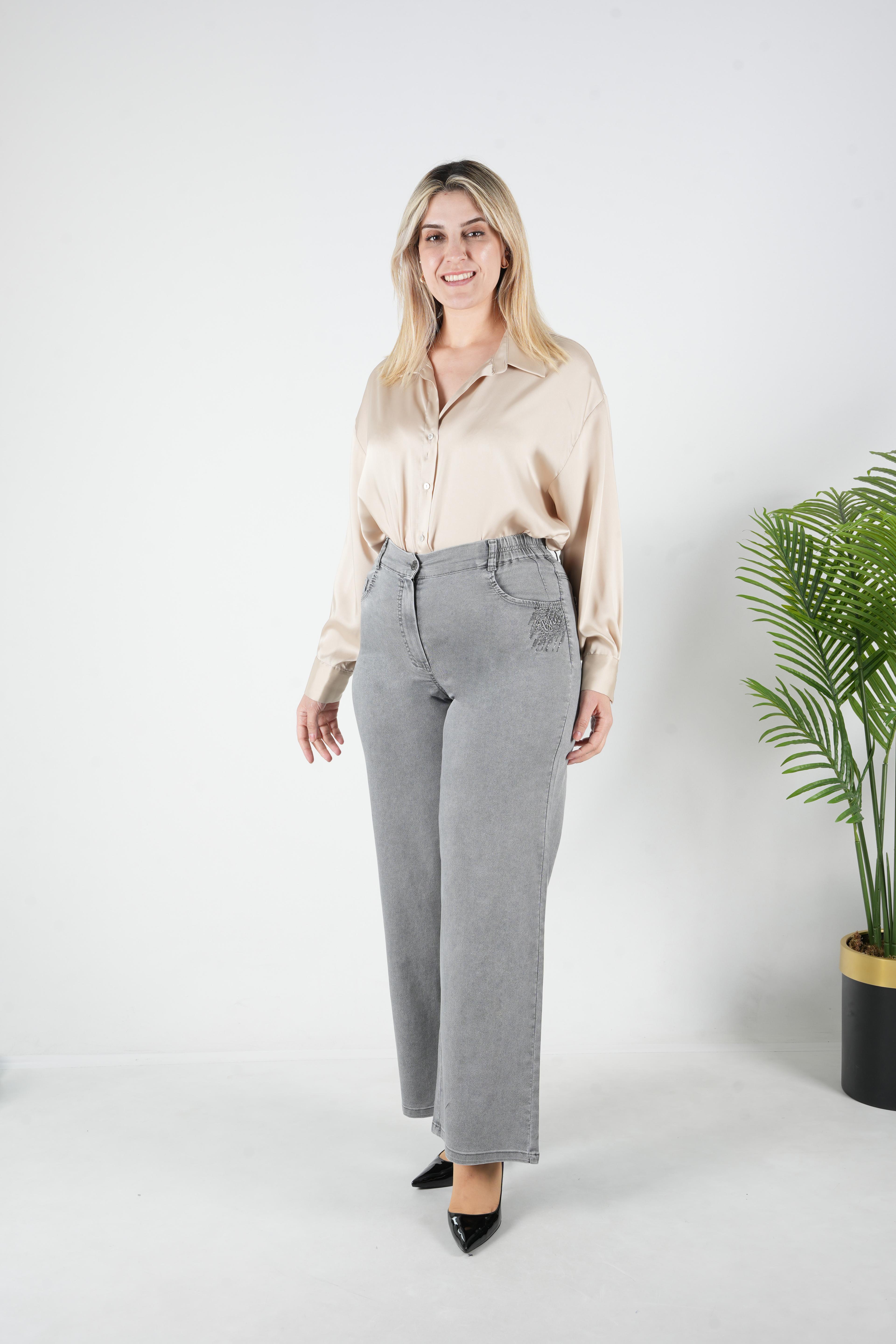 Roma - Geniş Paça Slim Yazlık Pantolon 9251 - Gri