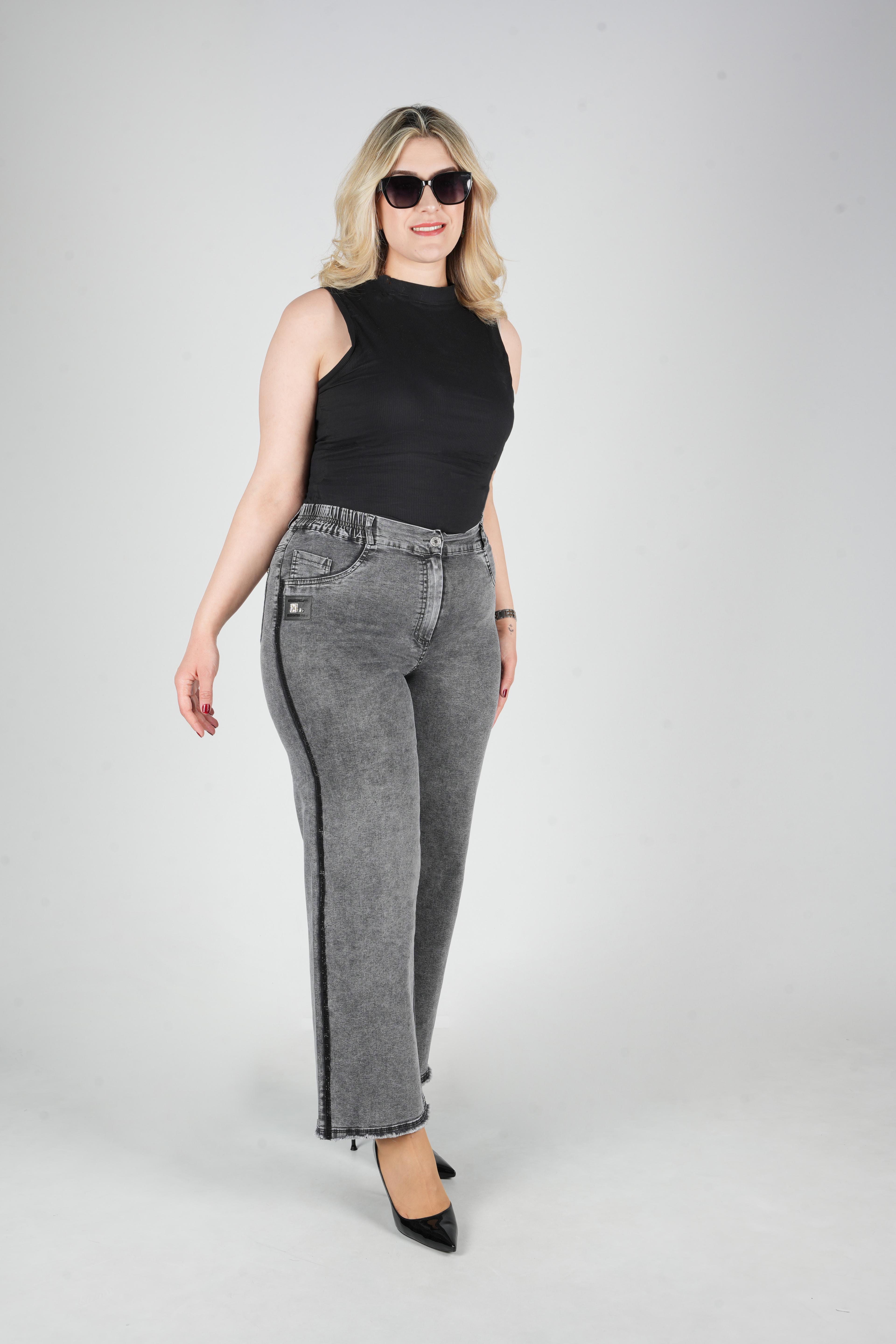 Aria - Taş Şerit Detaylı Kot Pantolon 9247 - Gri