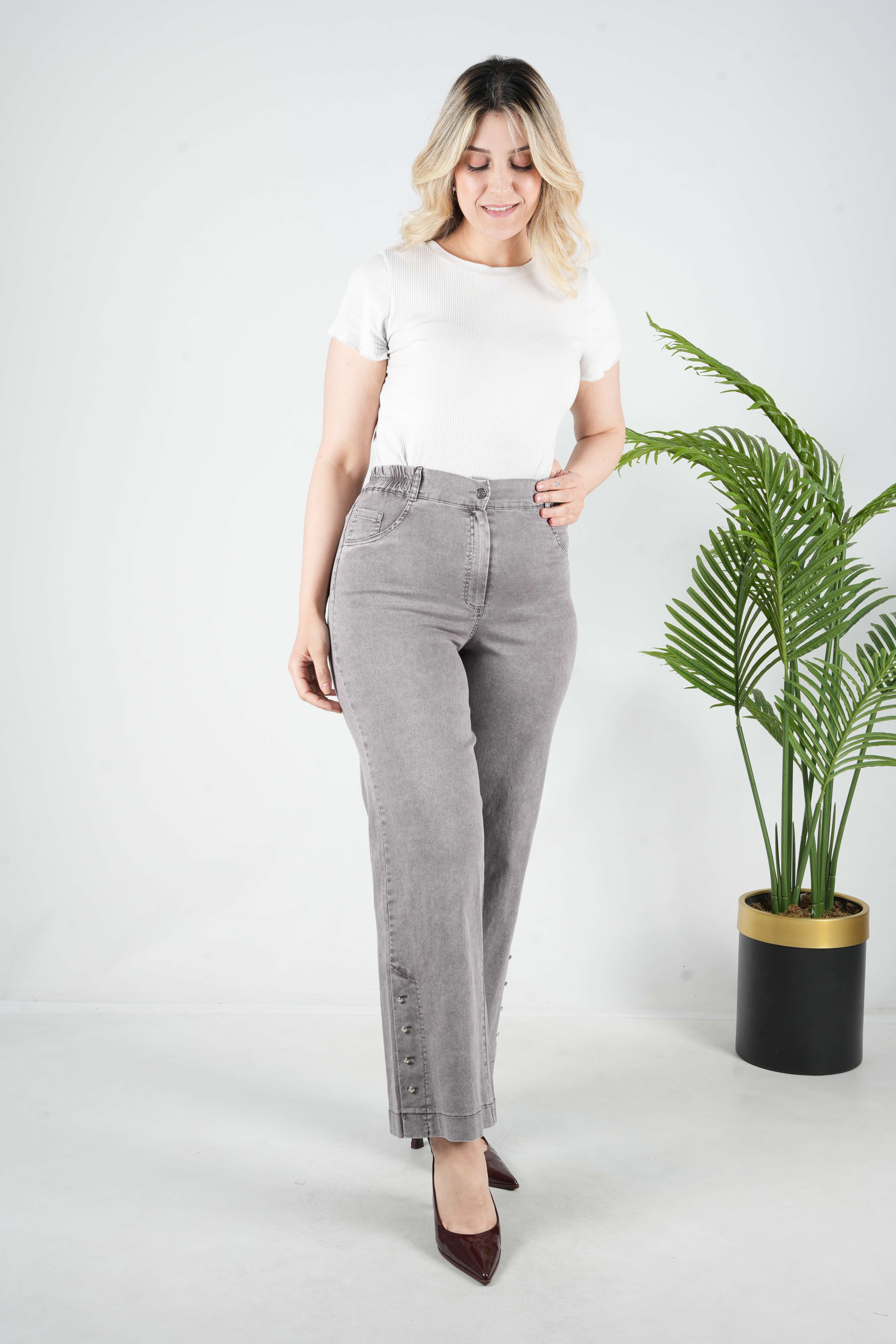 Valeria - Geniş Paça Düğme Detaylı Palazzo Pantolon 8976 - Kahve