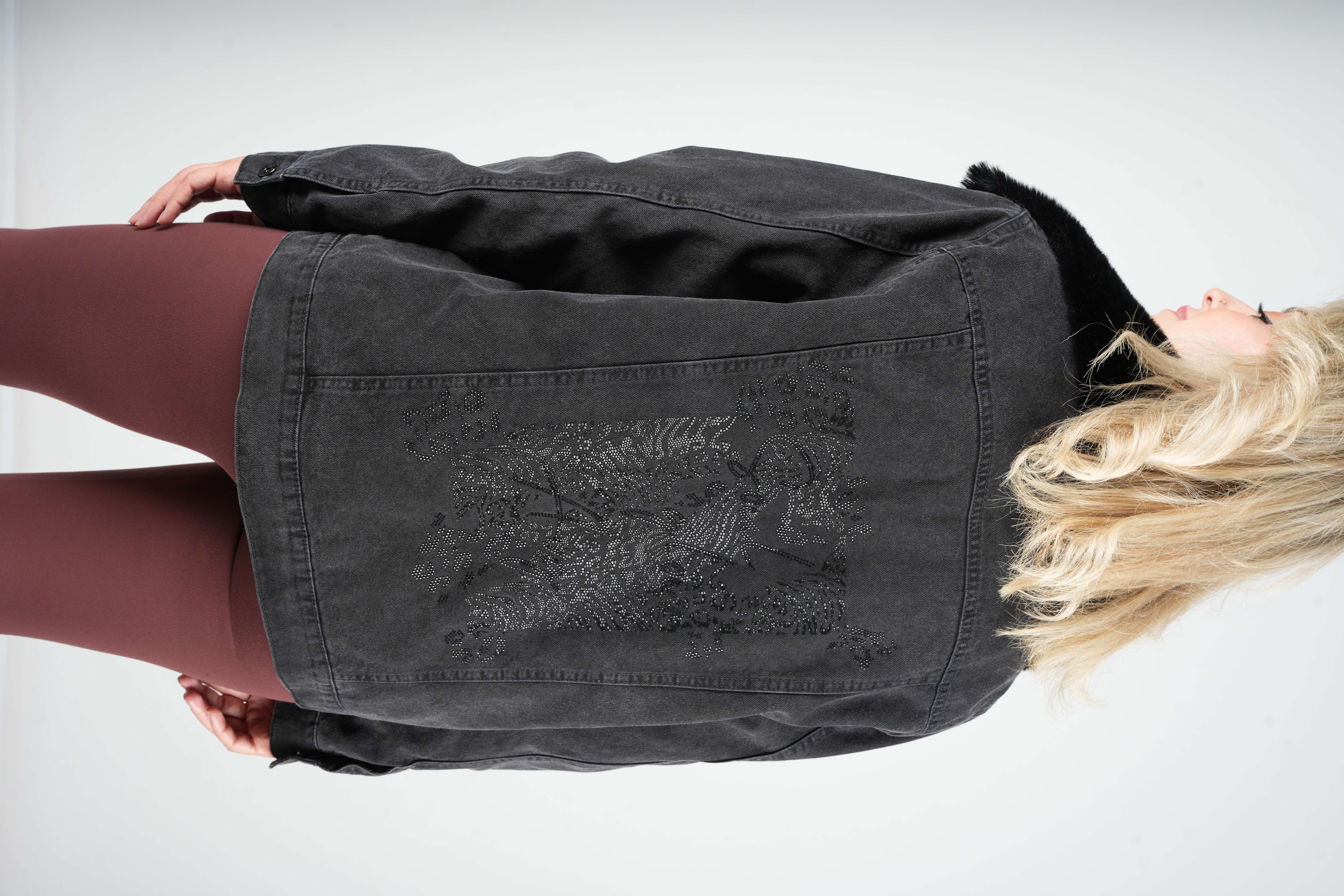 Cindy - Kürk Yaka Denim Mont 10478