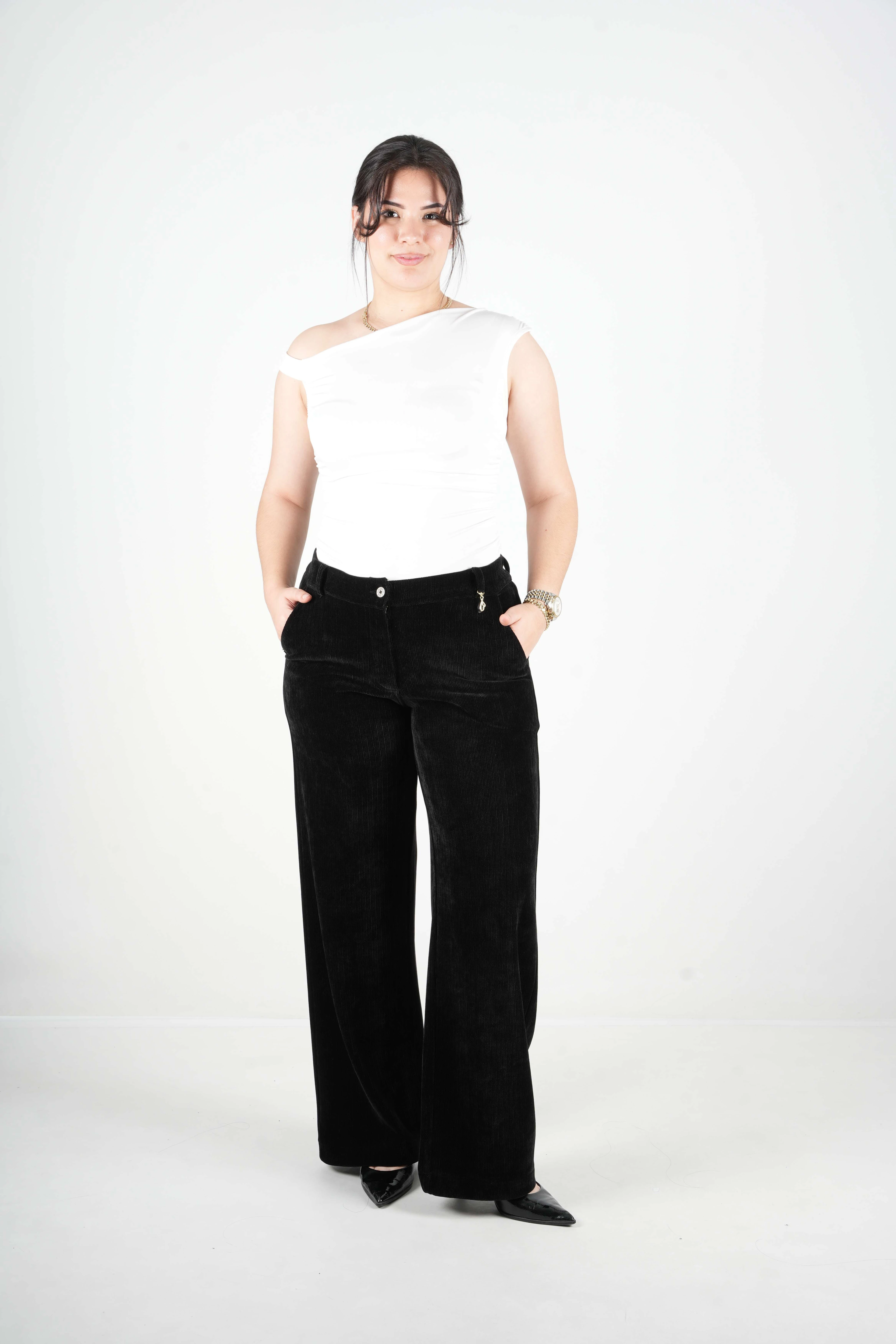 Velvet - İthal Kadife Bol Paça Pantolon 9371