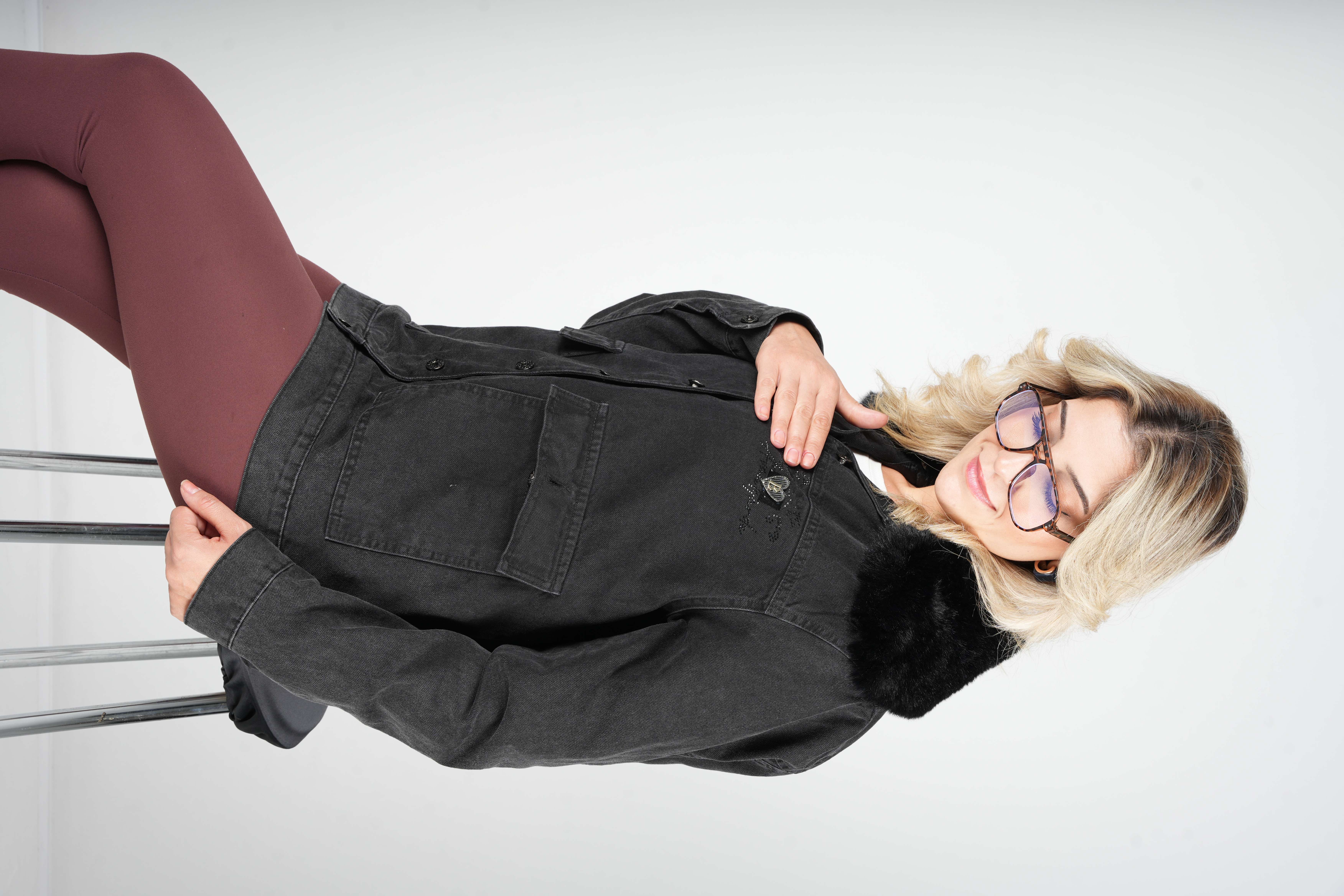 Cindy - Kürk Yaka Denim Mont 10478