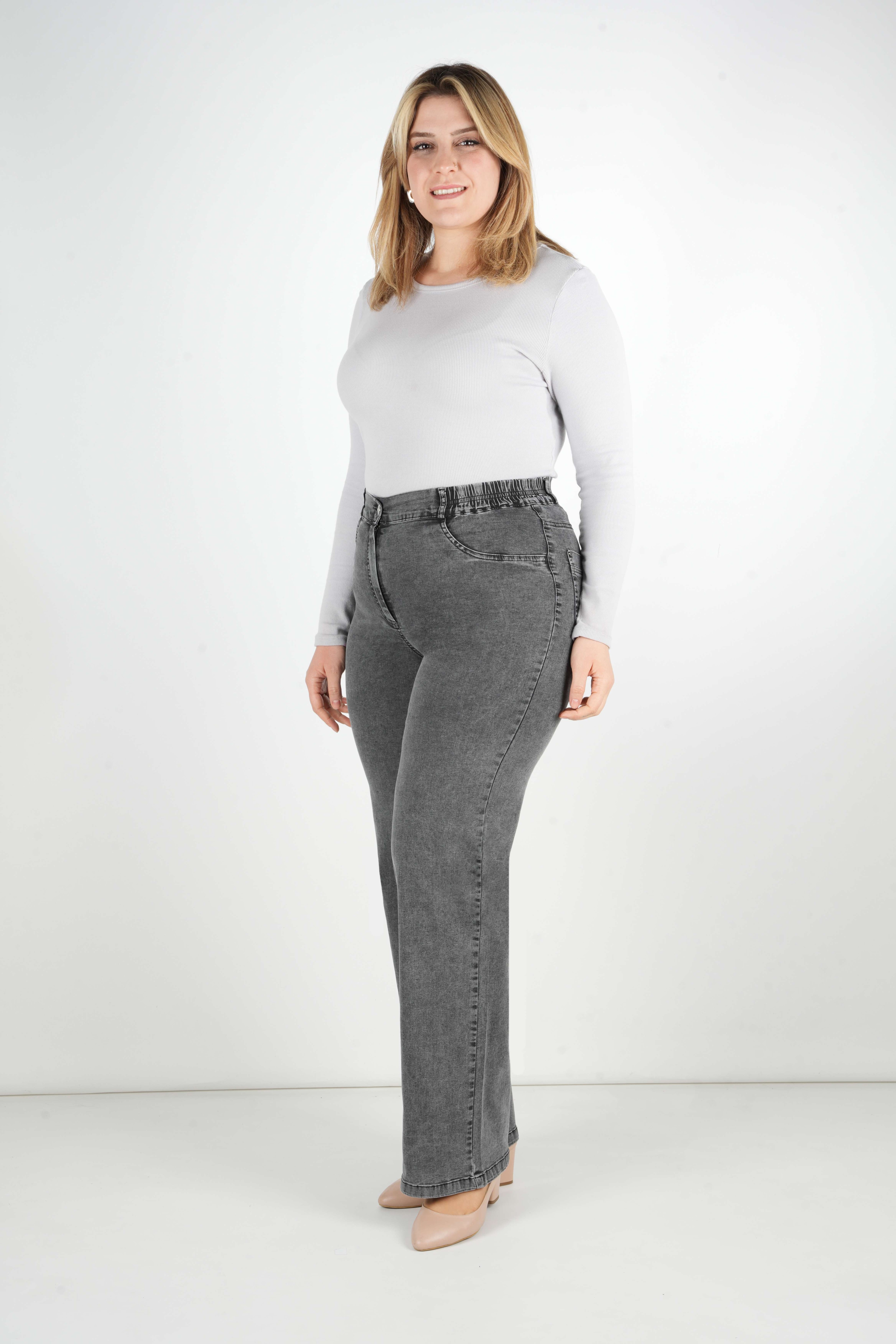 Lisa – Geniş Paça Kot Pantolon 8971 - Gri