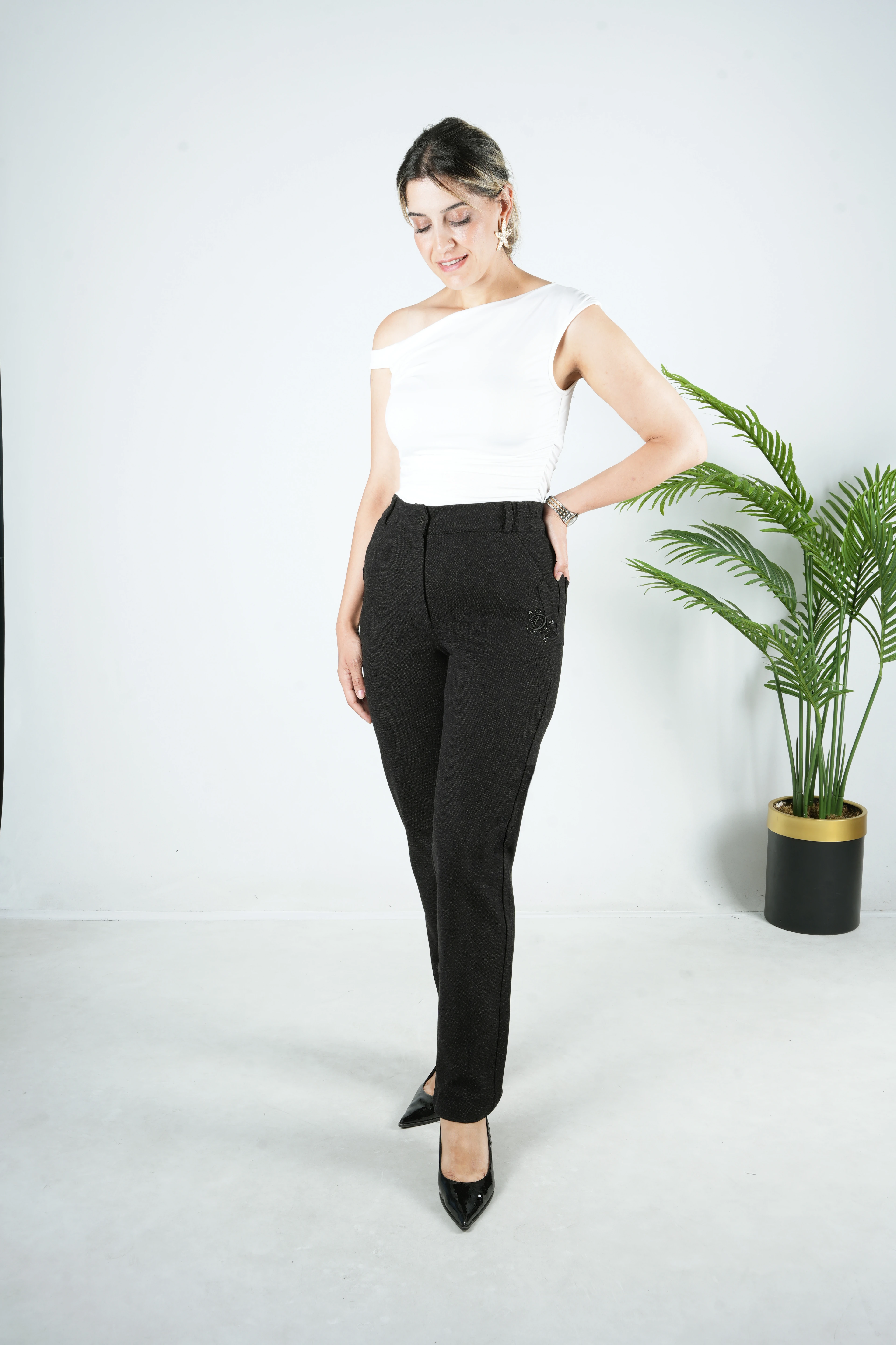 Lina - Yüksek Bel Boru Paça Örme Pantolon 9328