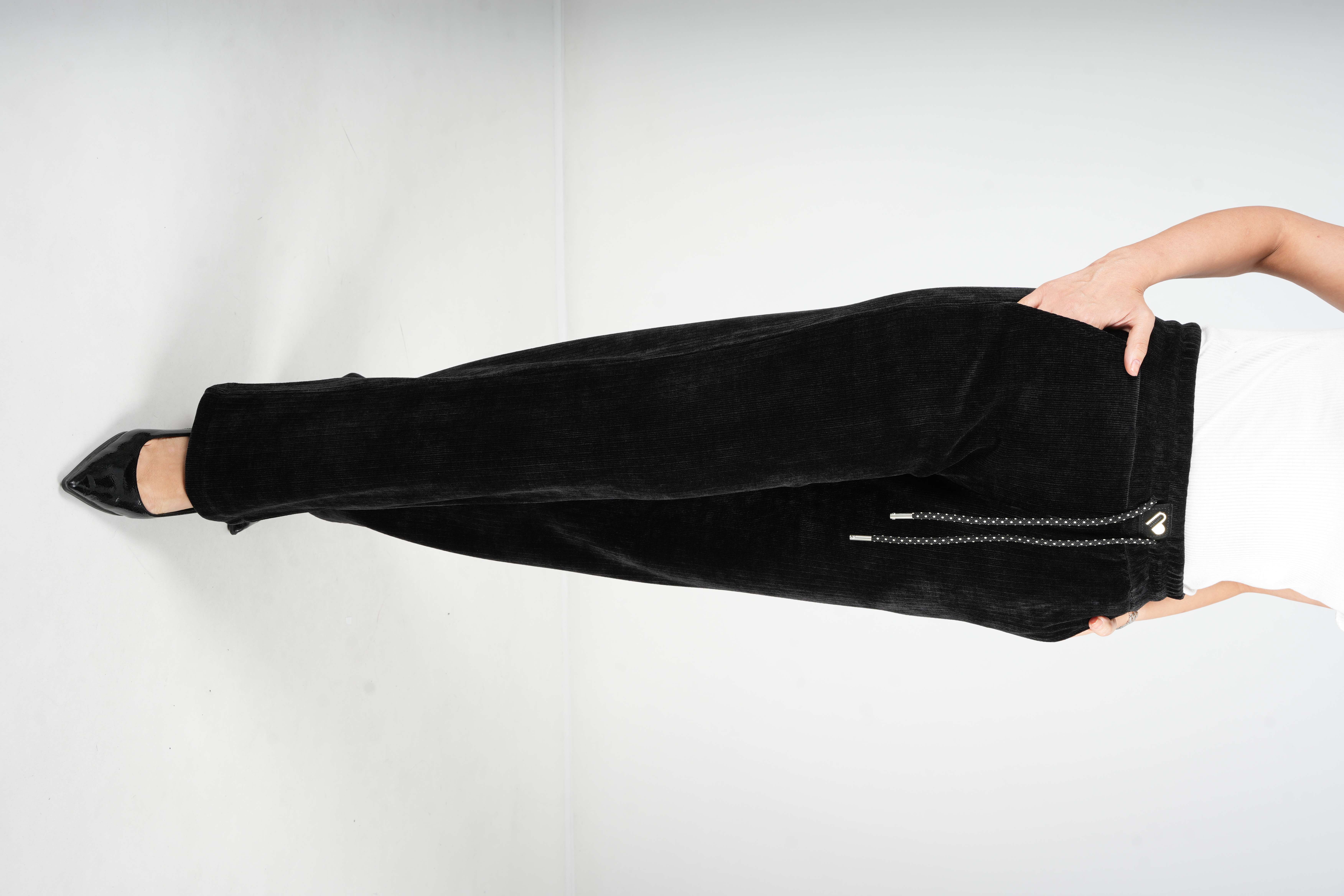 Serenity - İtalyan Kadife Bol Paça Pantolon 8183 - Siyah