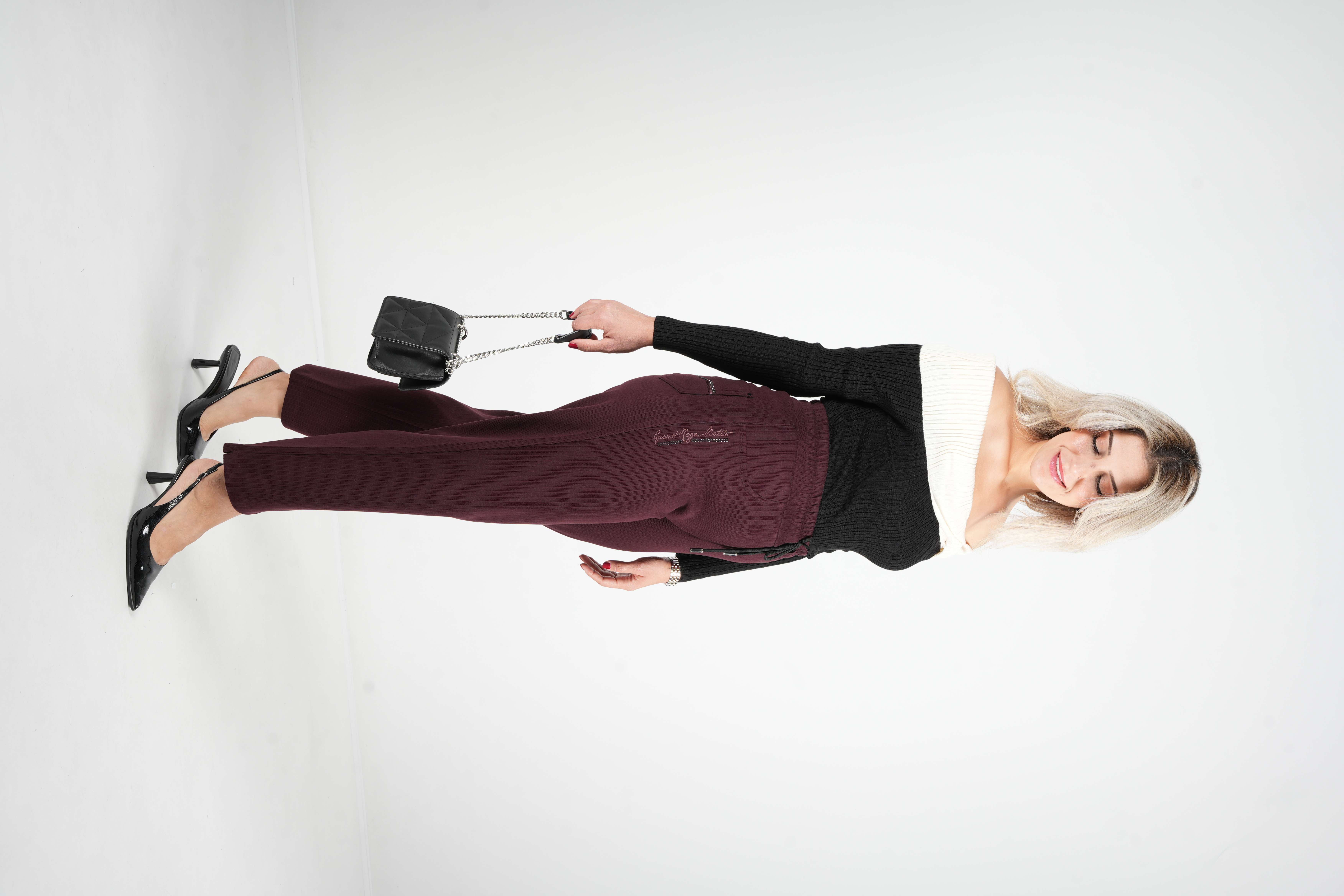 Como - Boru Paça Kadife Pantolon 9366 - Bordo