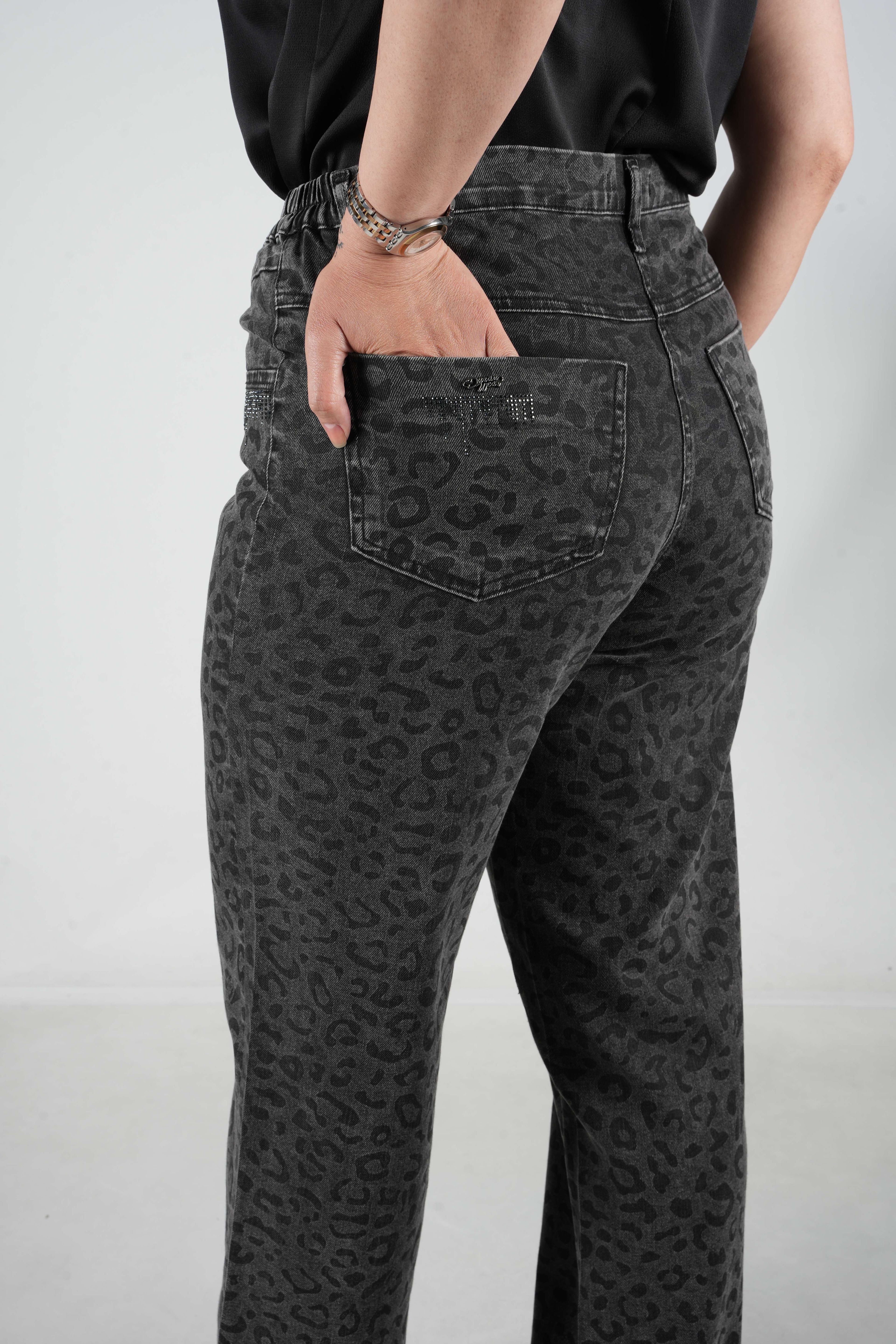 Leopard - Leopar Desenli Yüksek Bel Kot 9087 - Siyah