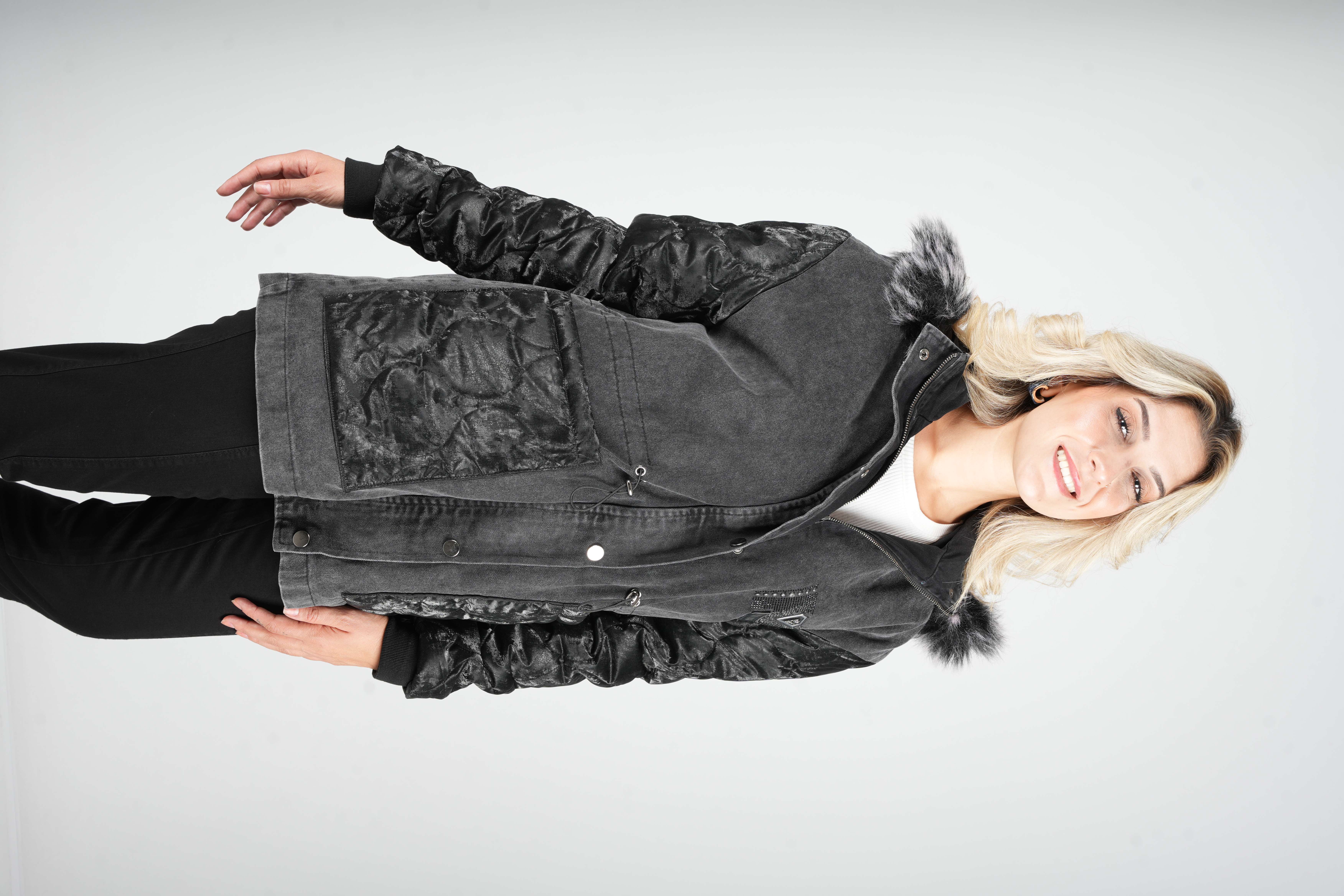 Celine - Kapüşonlu Astarlı Denim Mont 10448