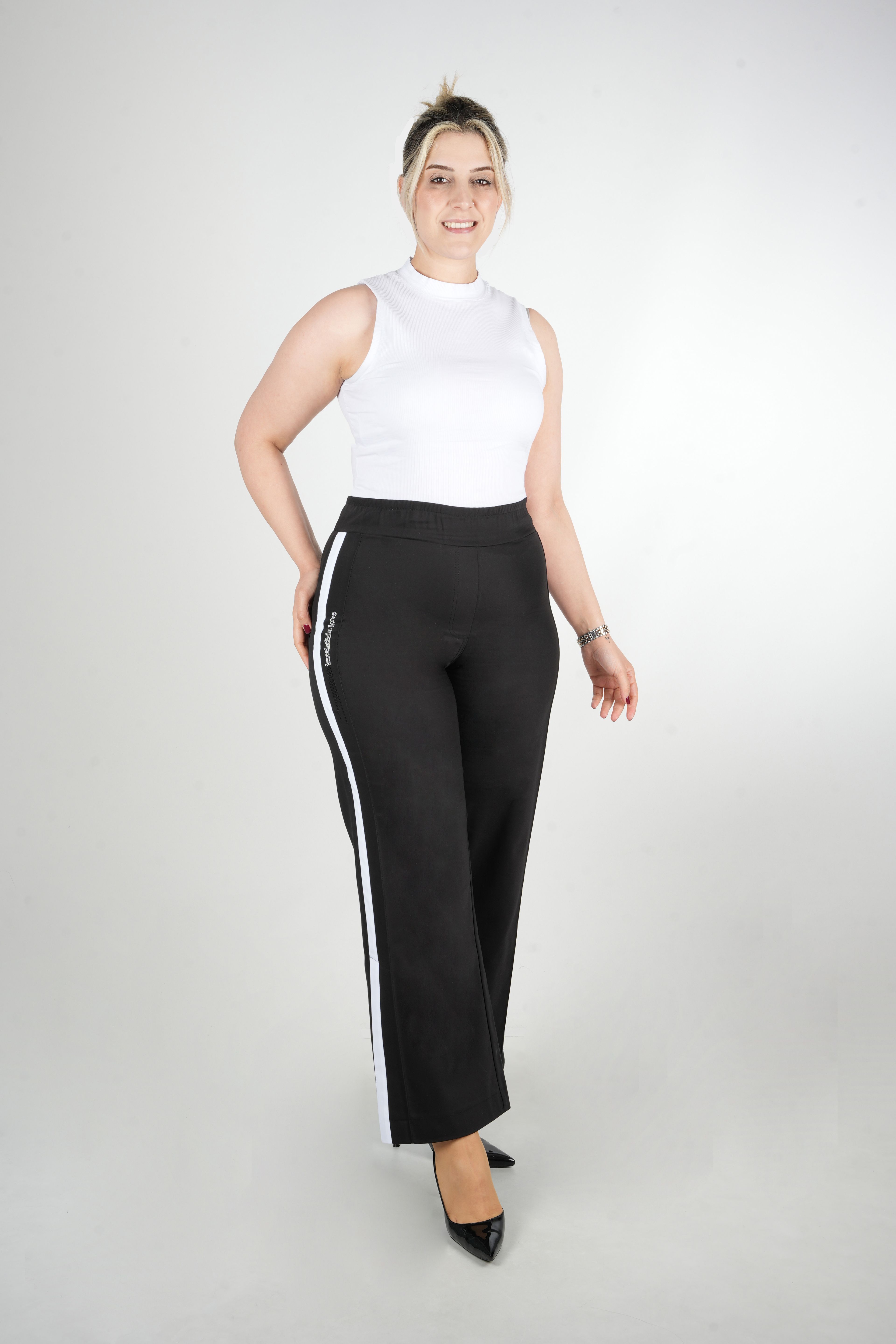 Flow - Geniş Paça Yırtmaç Detaylı Pantolon 9248 - Siyah