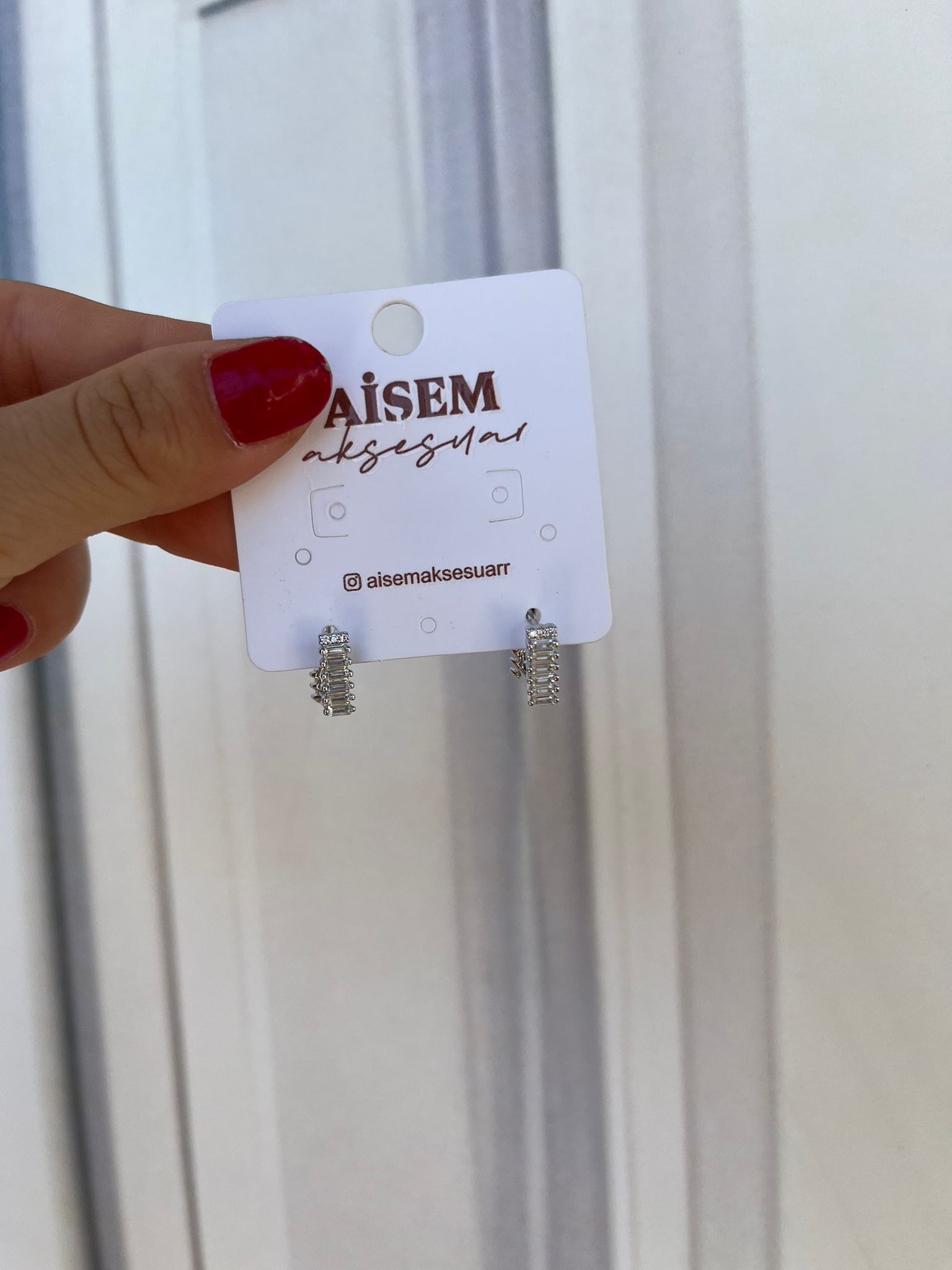 Vip silver baget taşlı kare küpe