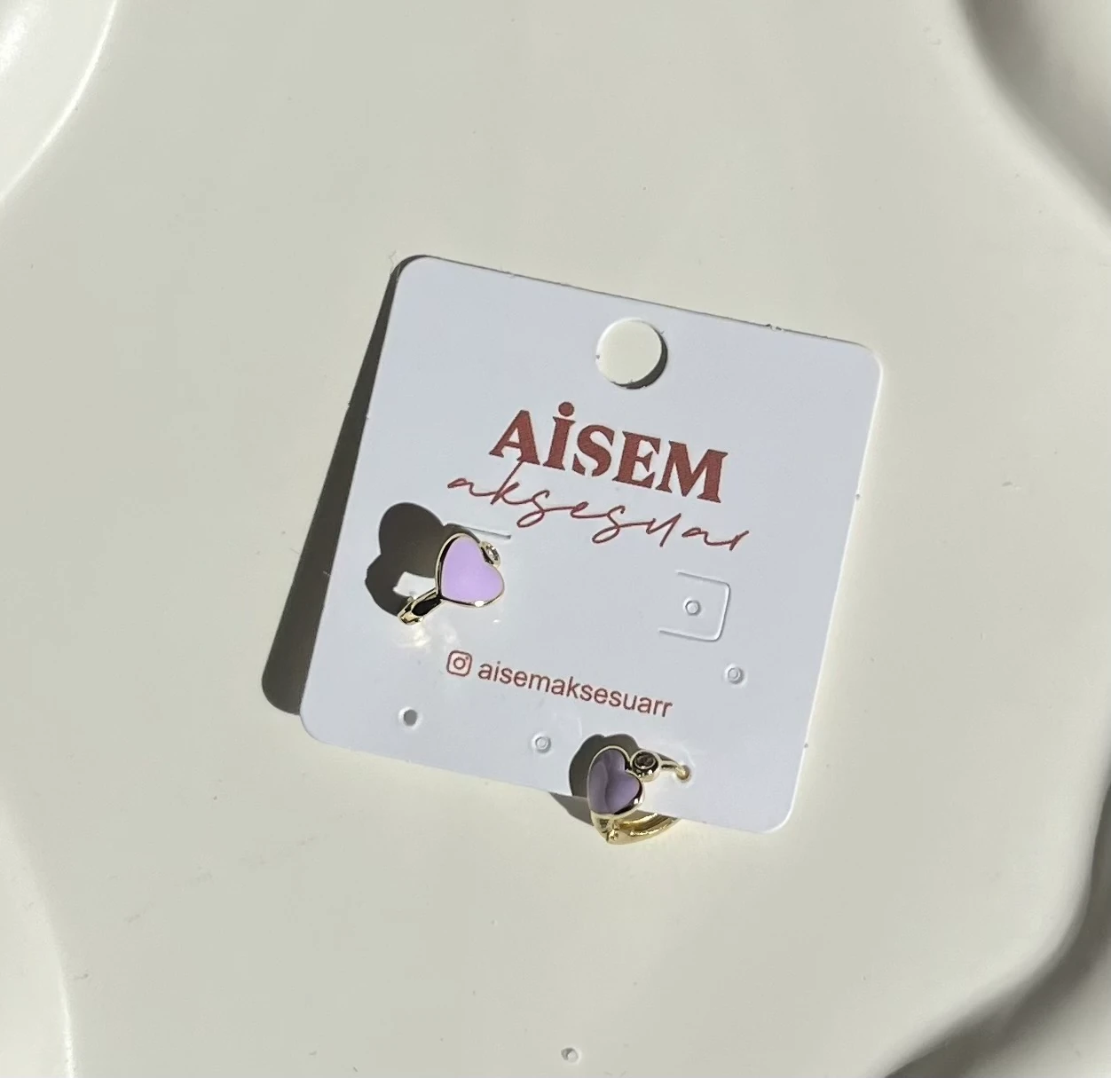 kalp detay mor çoçuk küpesi