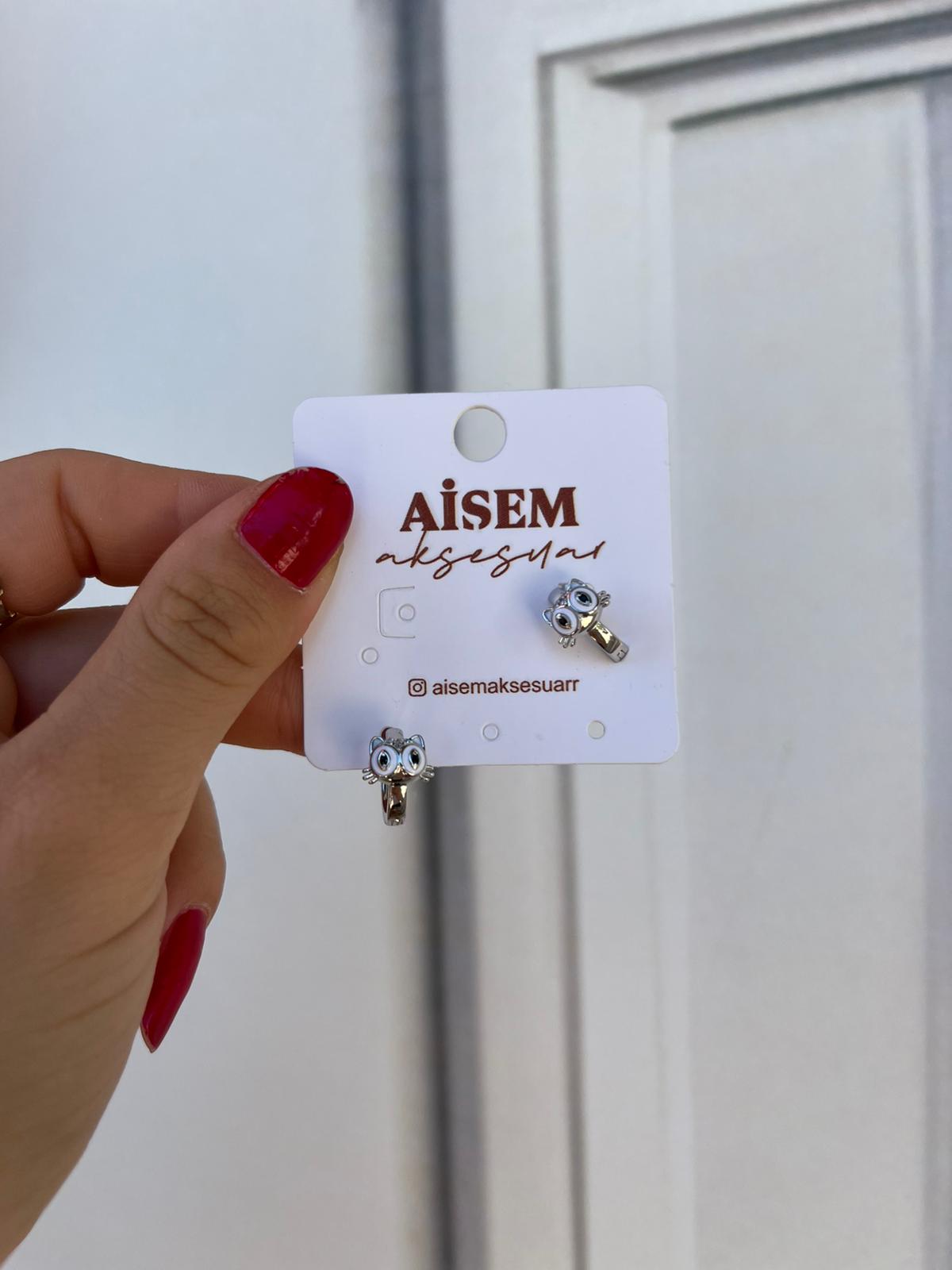 Vip silver kedi figürlü küpe
