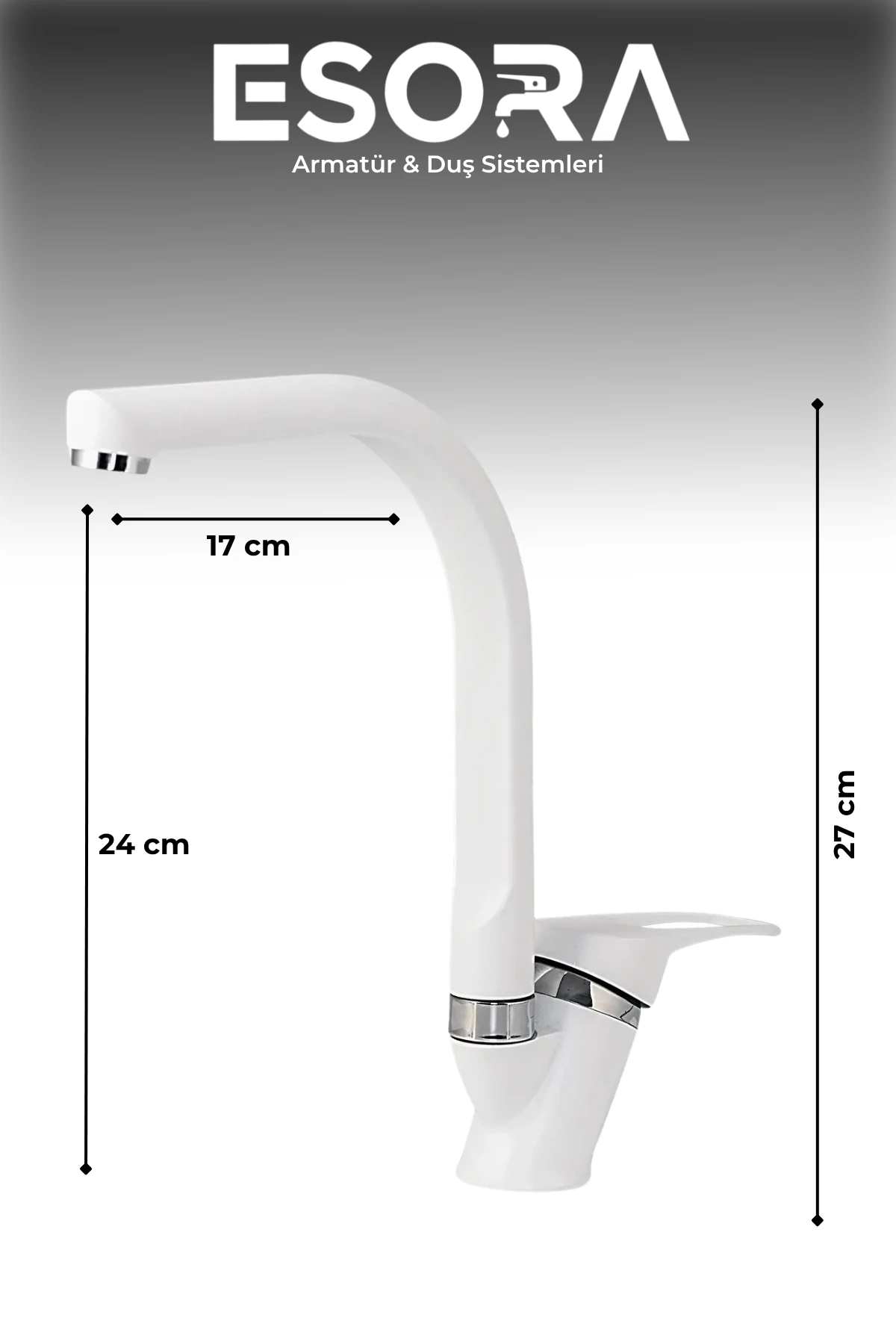 Beyaz Balık Sırtı Mix Mutfak Bataryası Çift Su Girişli Çeşme Eviye Bataryası Mutfak Çeşmesi