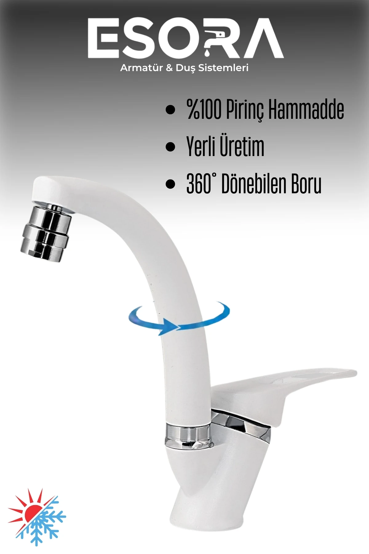 Beyaz Krom Mix Oynar Başlıklı Lavabo Bataryası Çift Su Grişli Çeşme Banyo Musluğu Çeşmesi