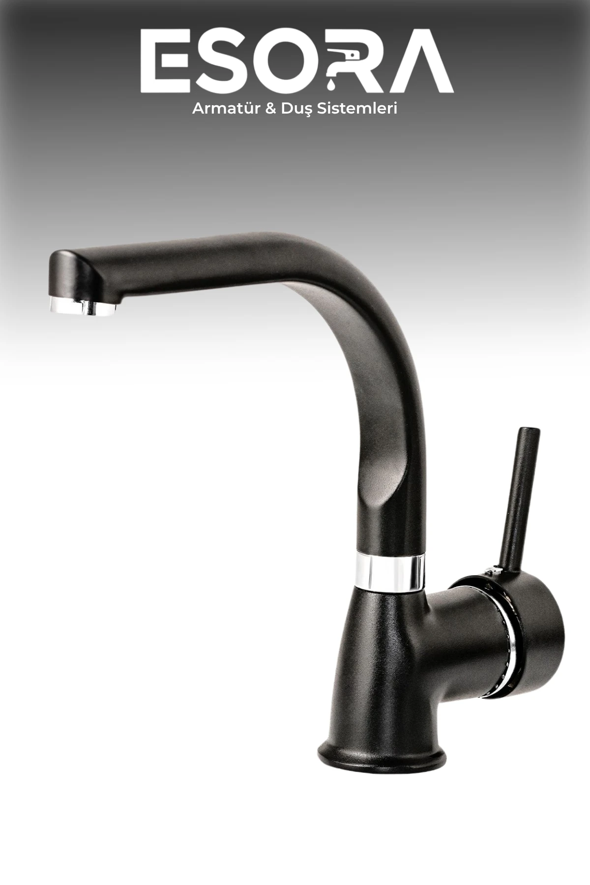 Siyah Krom Balık Sırtı Lavabo Bataryası Banyo Çeşmesi Çift Su Girişli Lavabo Musluğu 2 Yıl Garantili