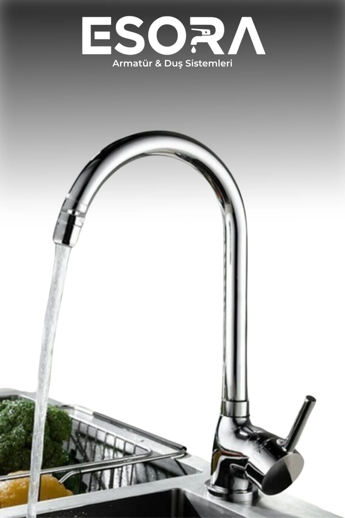 Krom Oynar Başlıklı Lüx Mutfak Eviye Bataryası Musluğu Çeşmesi