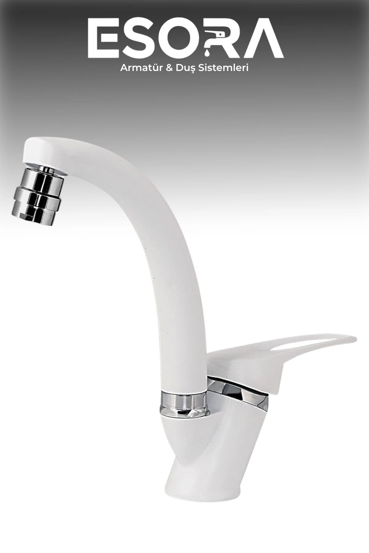 Beyaz Krom Mix Oynar Başlıklı Lavabo Bataryası Çift Su Grişli Çeşme Banyo Musluğu Çeşmesi