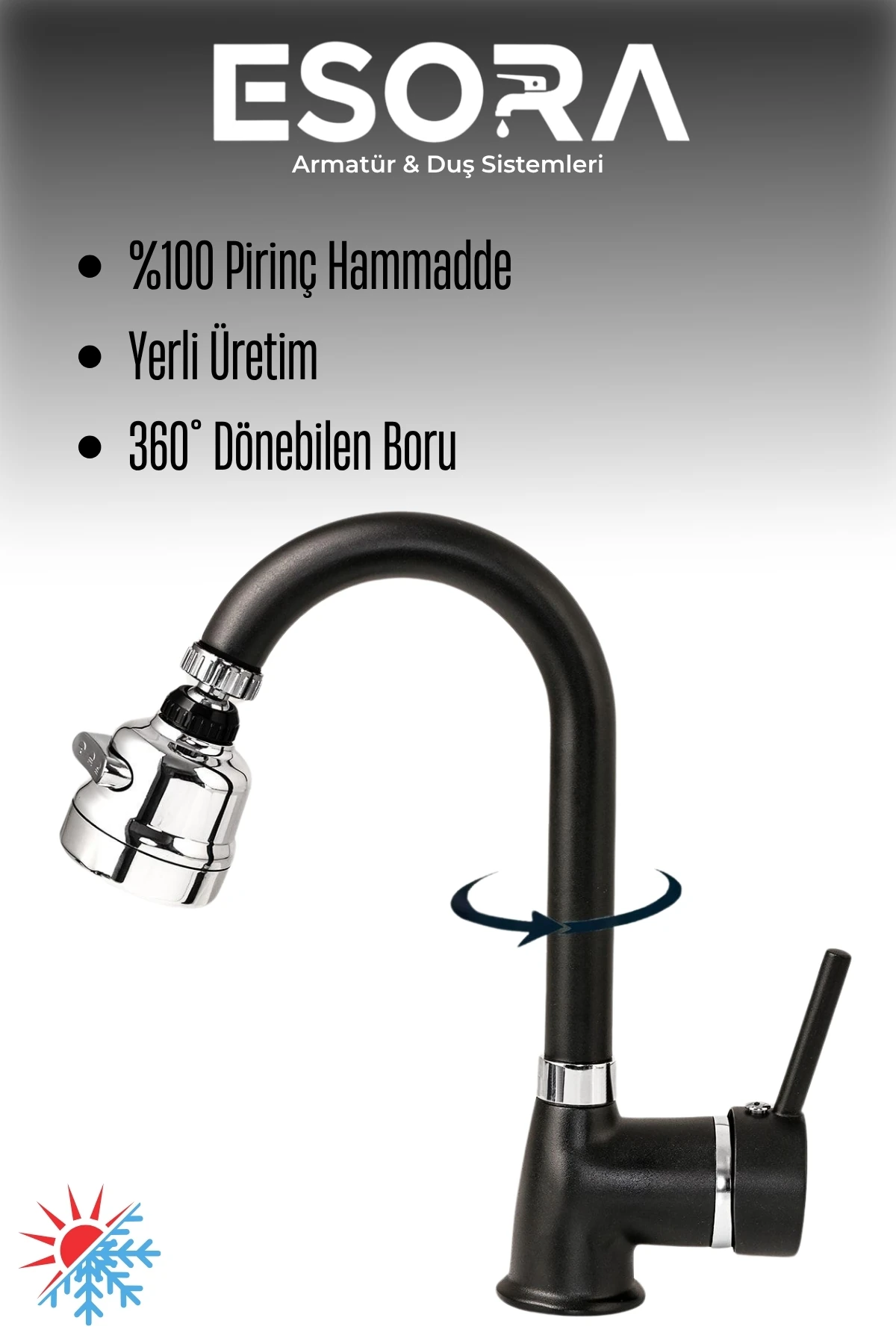 Siyah Krom Delta Mutfak Bataryası Oynar Başlıklı Mutfak Musluğu Eviye Bataryası Çift Su Girişli