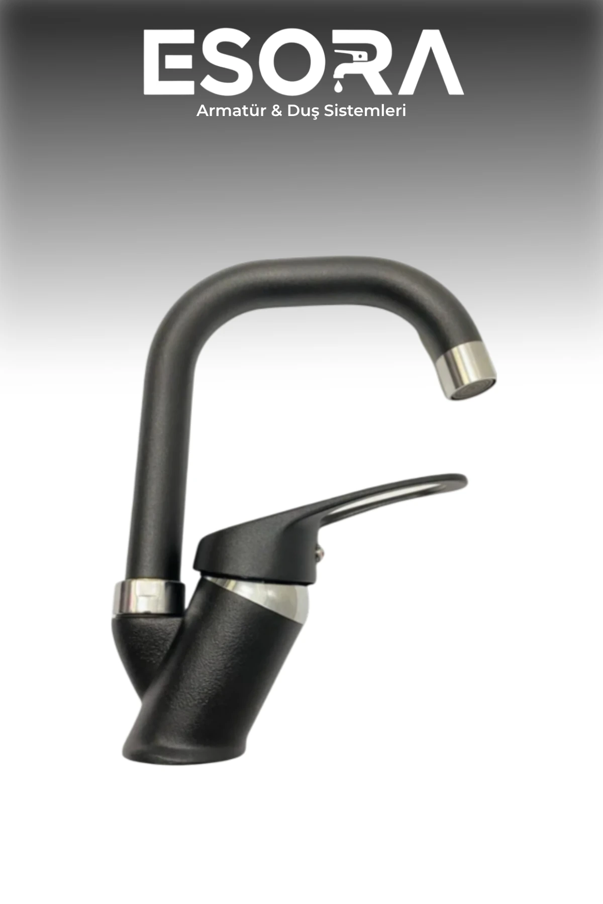 Siyah Krom Köşe Borulu Lavabo Bataryası