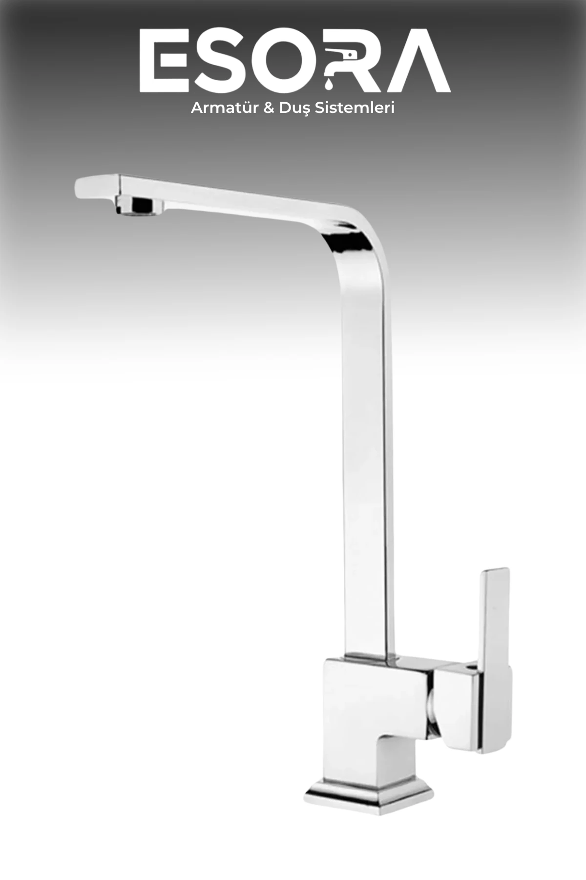 Krom Kare Kuğu Mutfak Bataryası 360° Döner Borulu