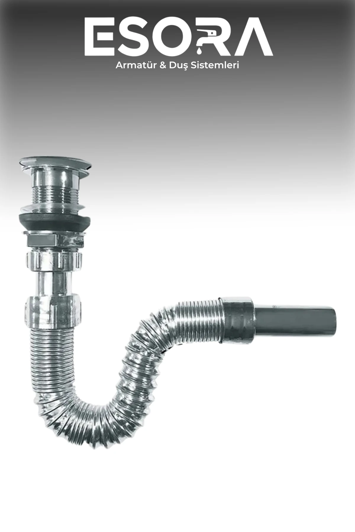 Basmalı Pop-up Körüklü Lavabo Gider Sifon Plastik Krom