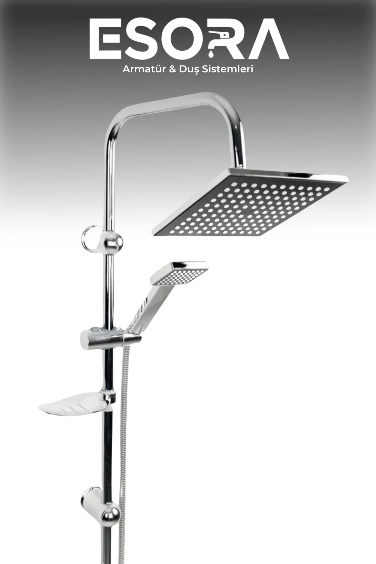 Siyah Krom Başlıklı Kare Robot Tepe Yağmurlama Duş Seti