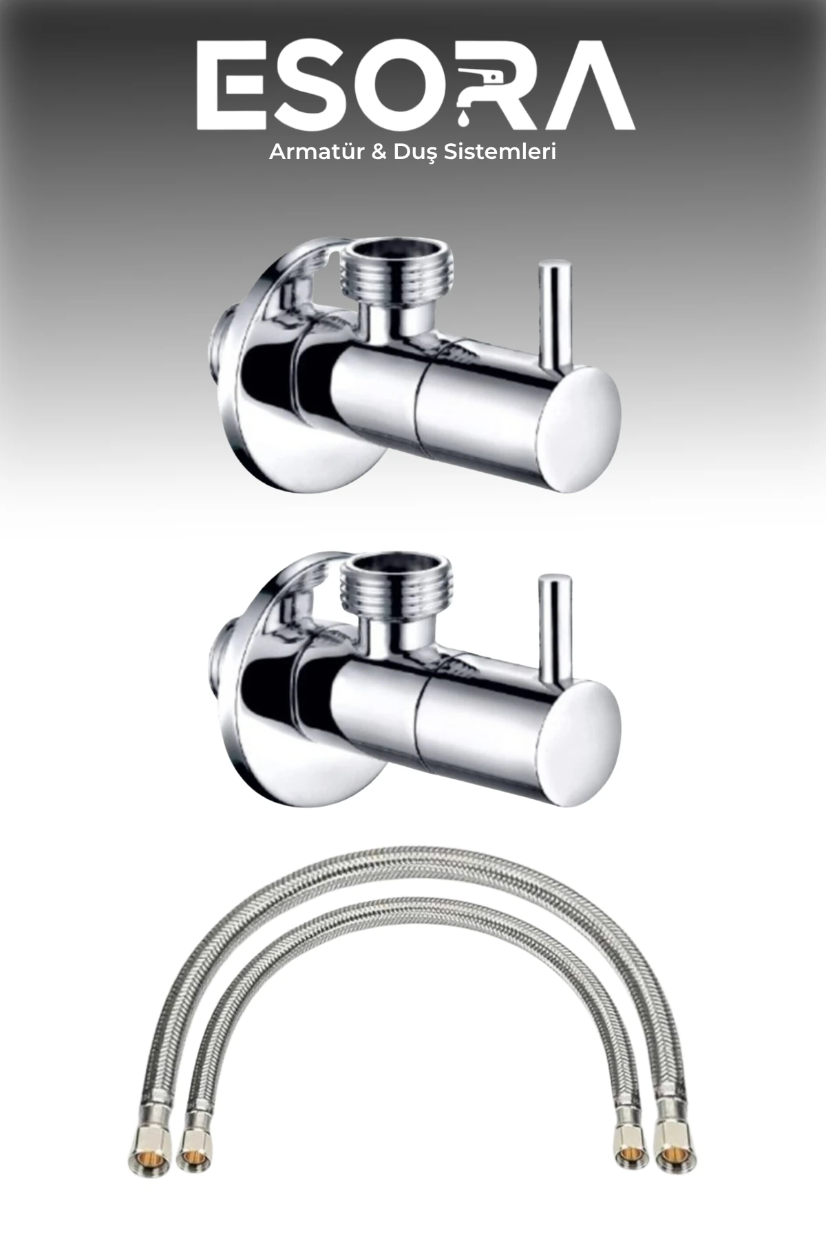 Krom Lüx 2 Adet Çubuk Taharet Musluğu + 2 Adet Flex Bağlantı Hortumu