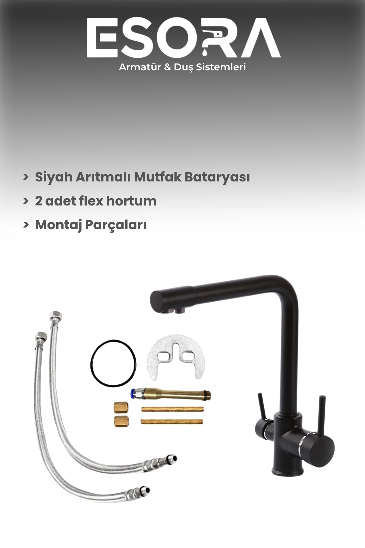  Siyah Krom Arıtmalı Eviye Bataryası