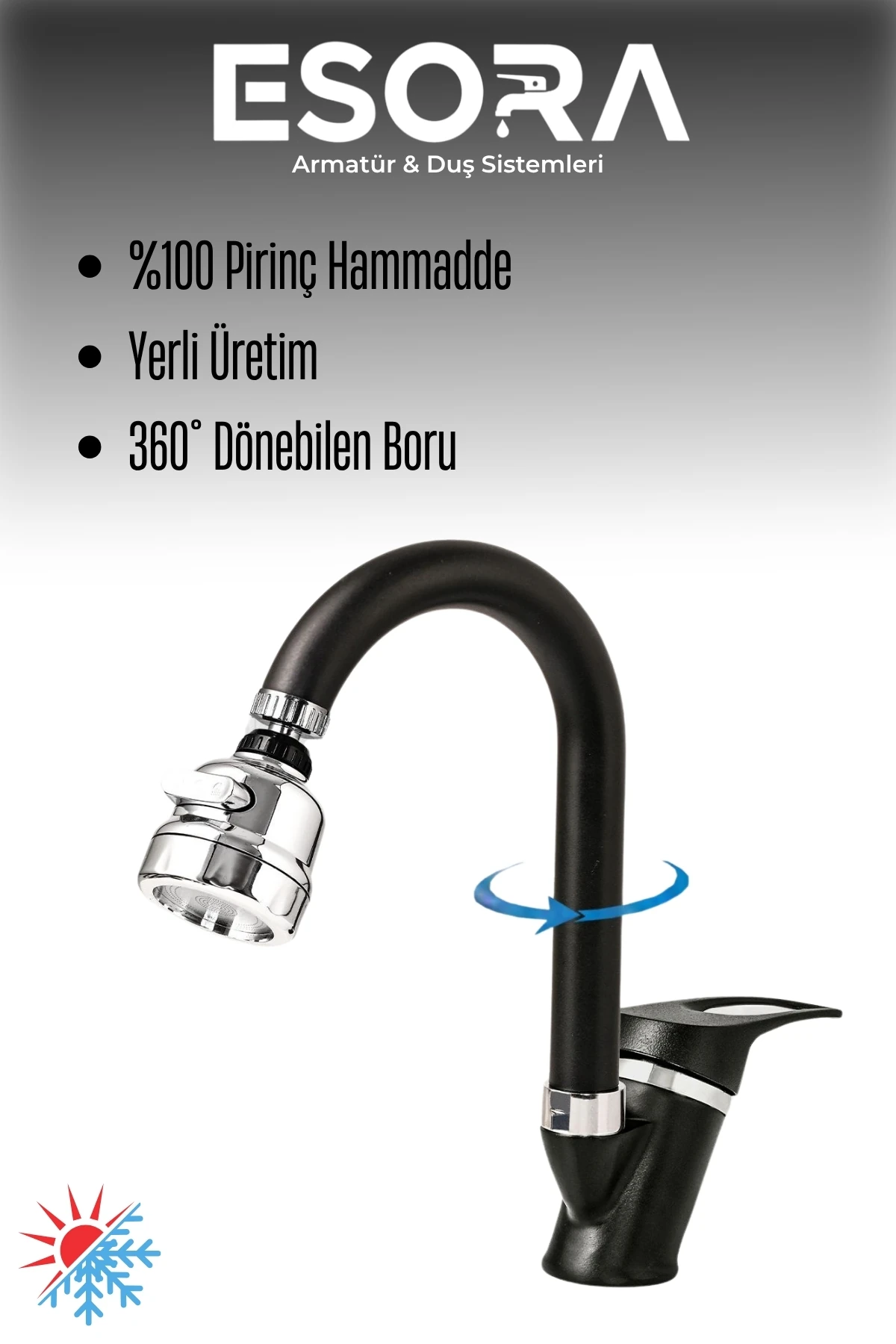 Siyah Krom Baston Lavabo Bataryası Filtreli Oynar Başlıklı Banyo Musluğu Çeşmesi Çift Su Girişli