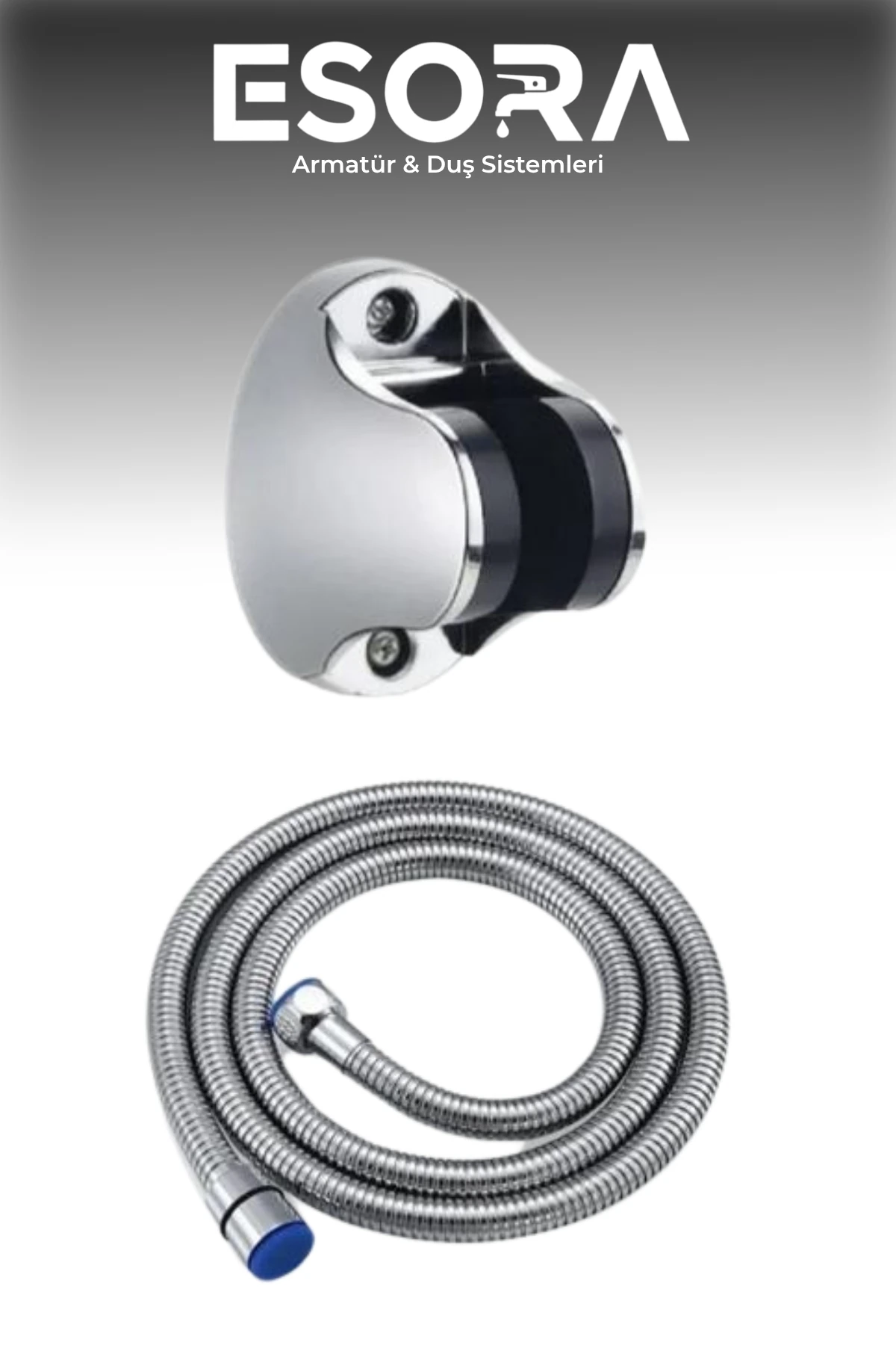 Krom Banyo Bataryası Pervaneli Duş Başlığı, Hortumu ve Mafsal Set