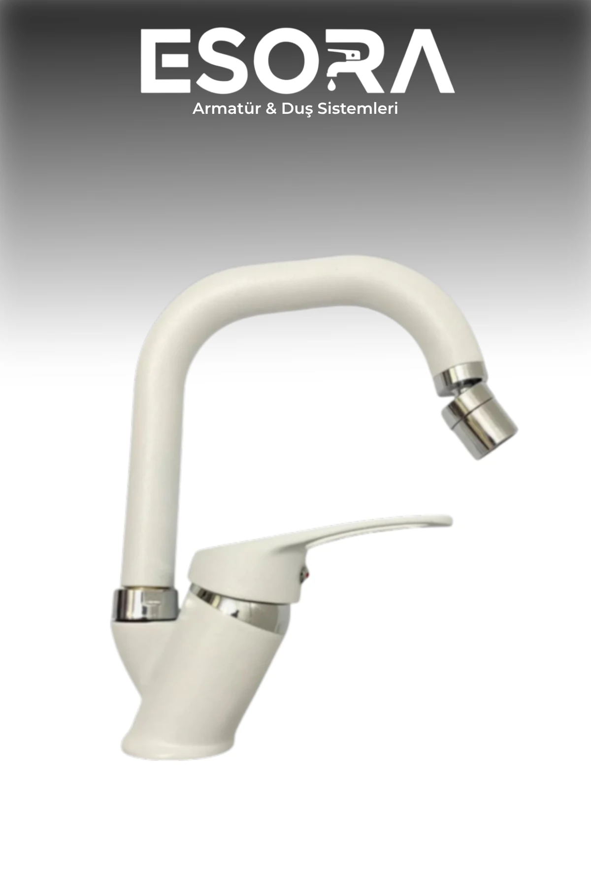 Beyaz Krom Köşe Borulu Oynar Uçlu Lavabo Bataryası