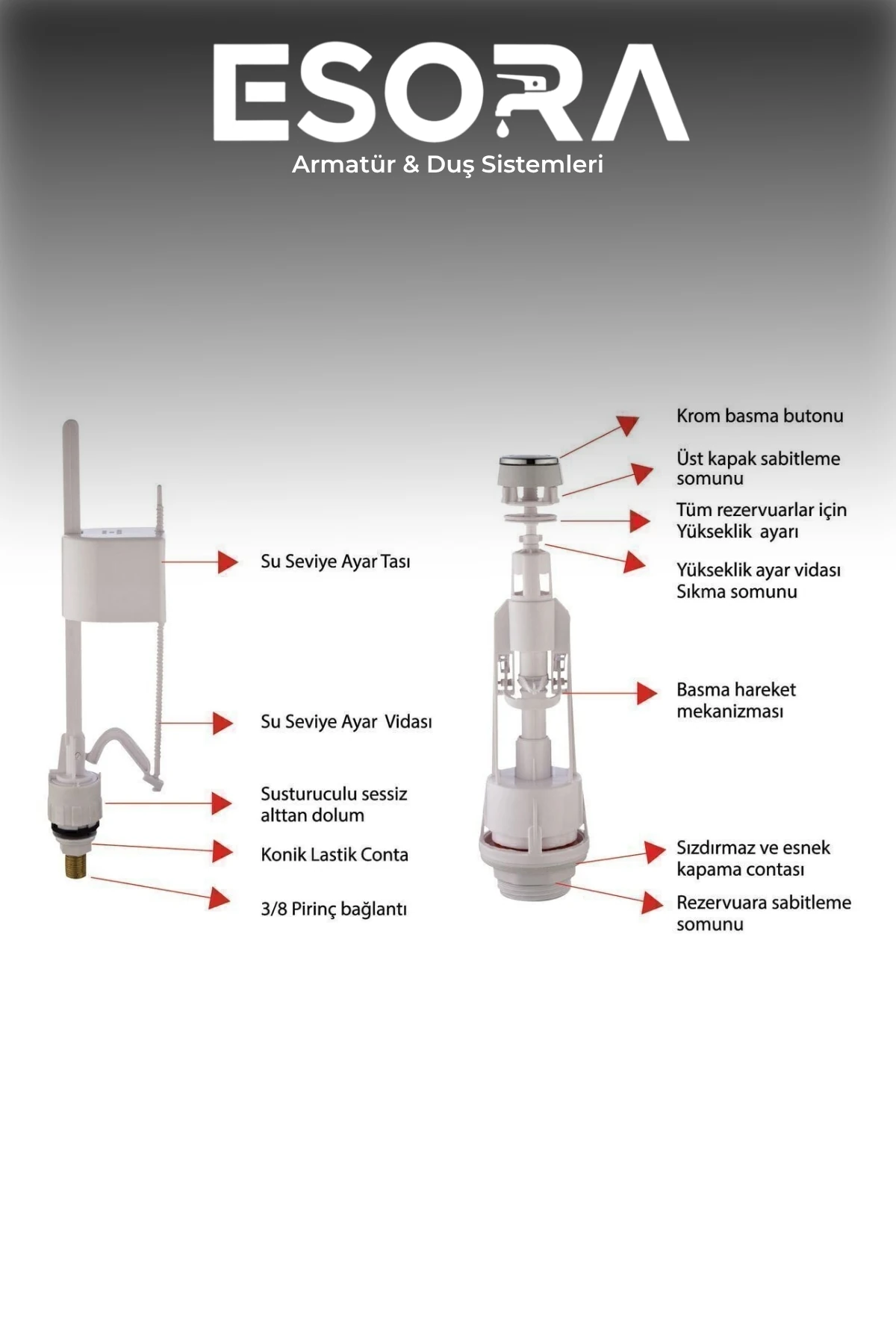 Gold Basmalı Klozet Rezervuar Iç Takım