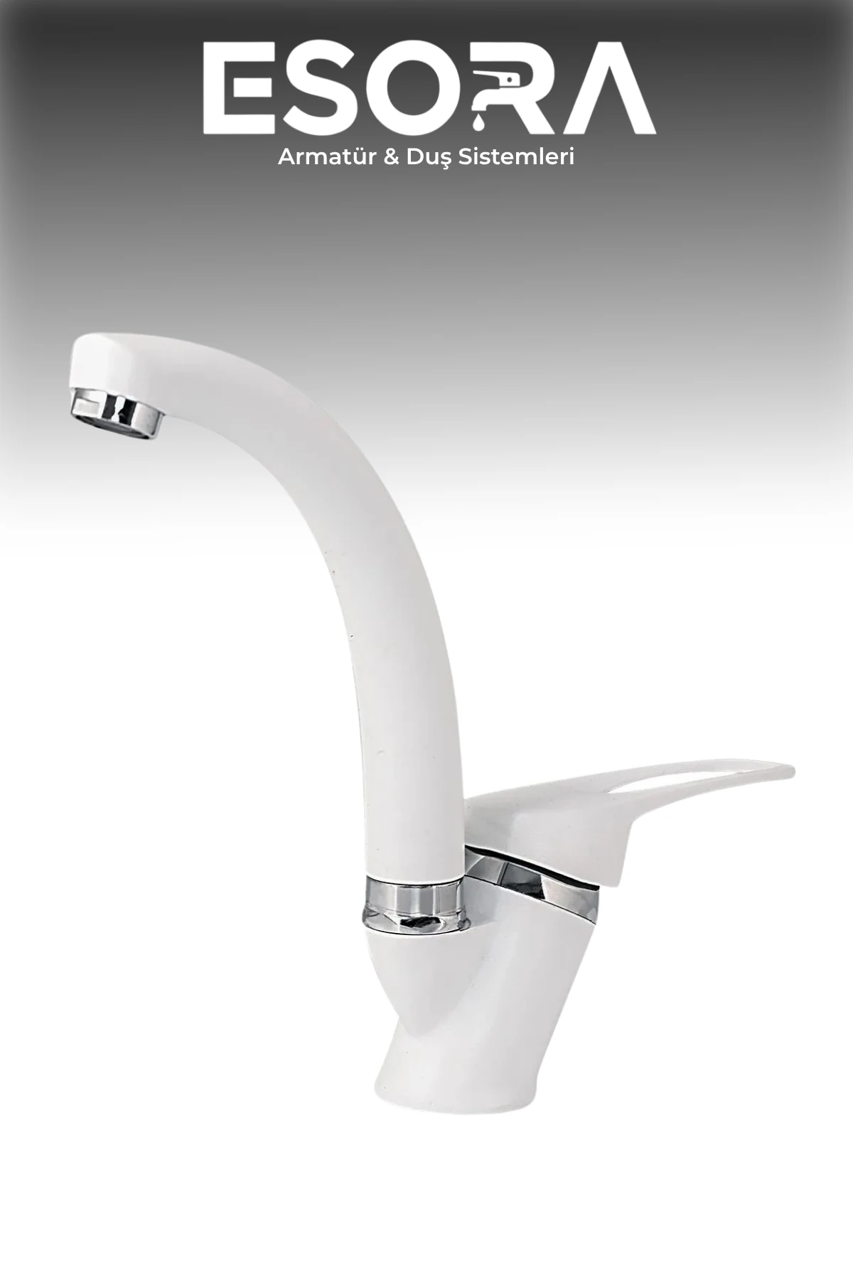 Beyaz Krom Mix Lavabo Bataryası Çift Su Grişli Çeşme Banyo Musluğu Mutfak Çeşmesi 2 Yıl Garantili